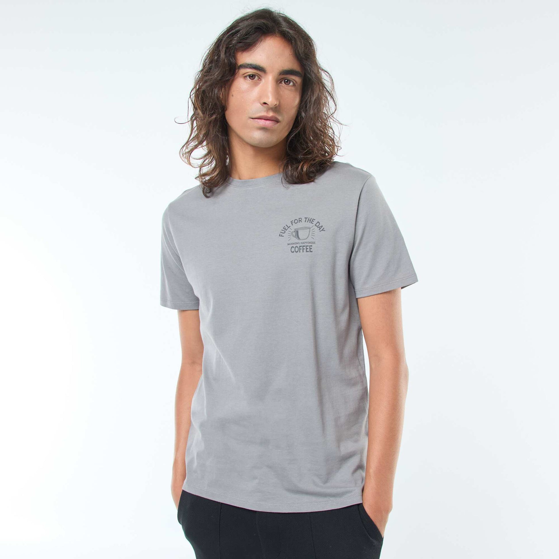 T-shirt imprimé à manches courtes et col rond GRIS
