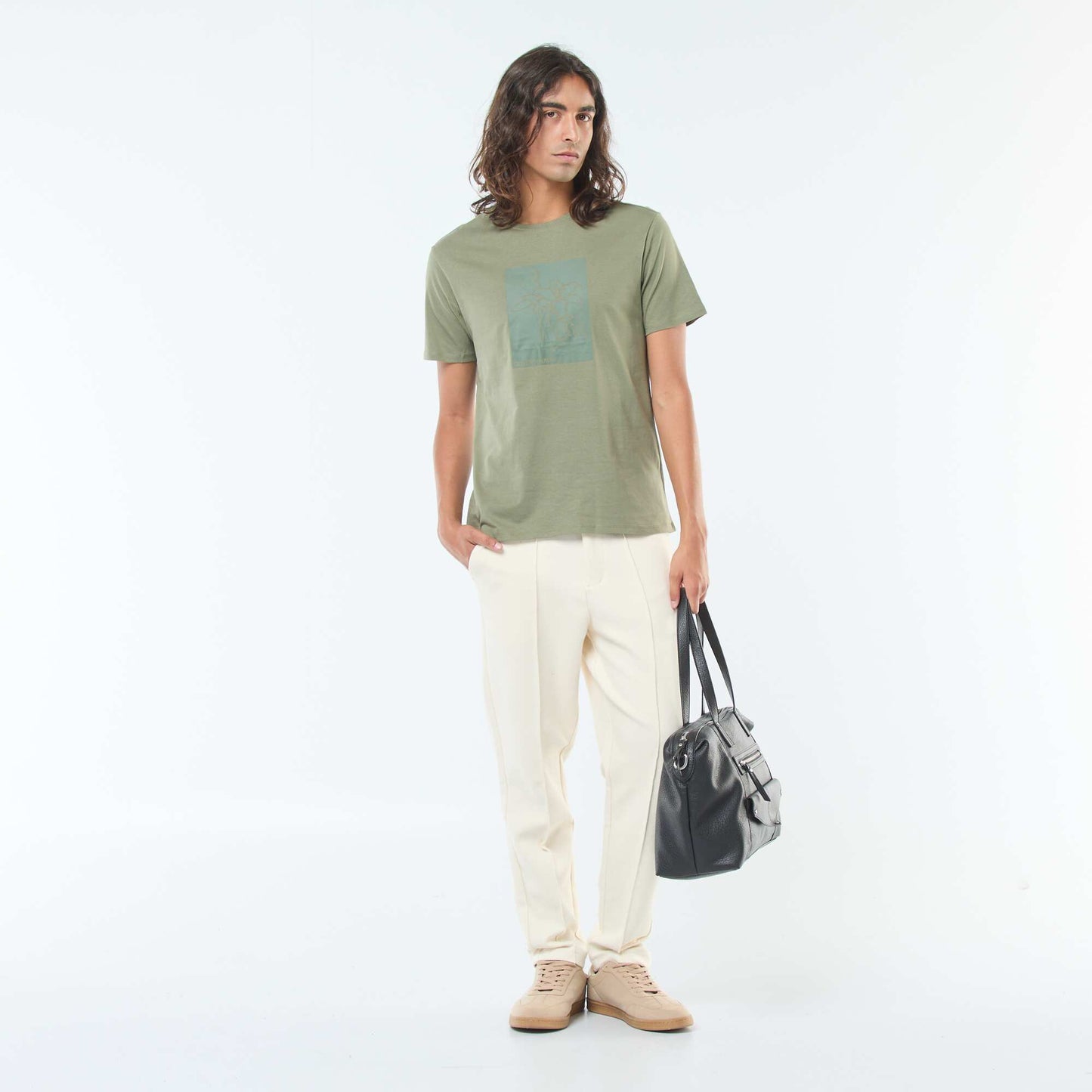 T-shirt imprimé à manches courtes et col rond VERT