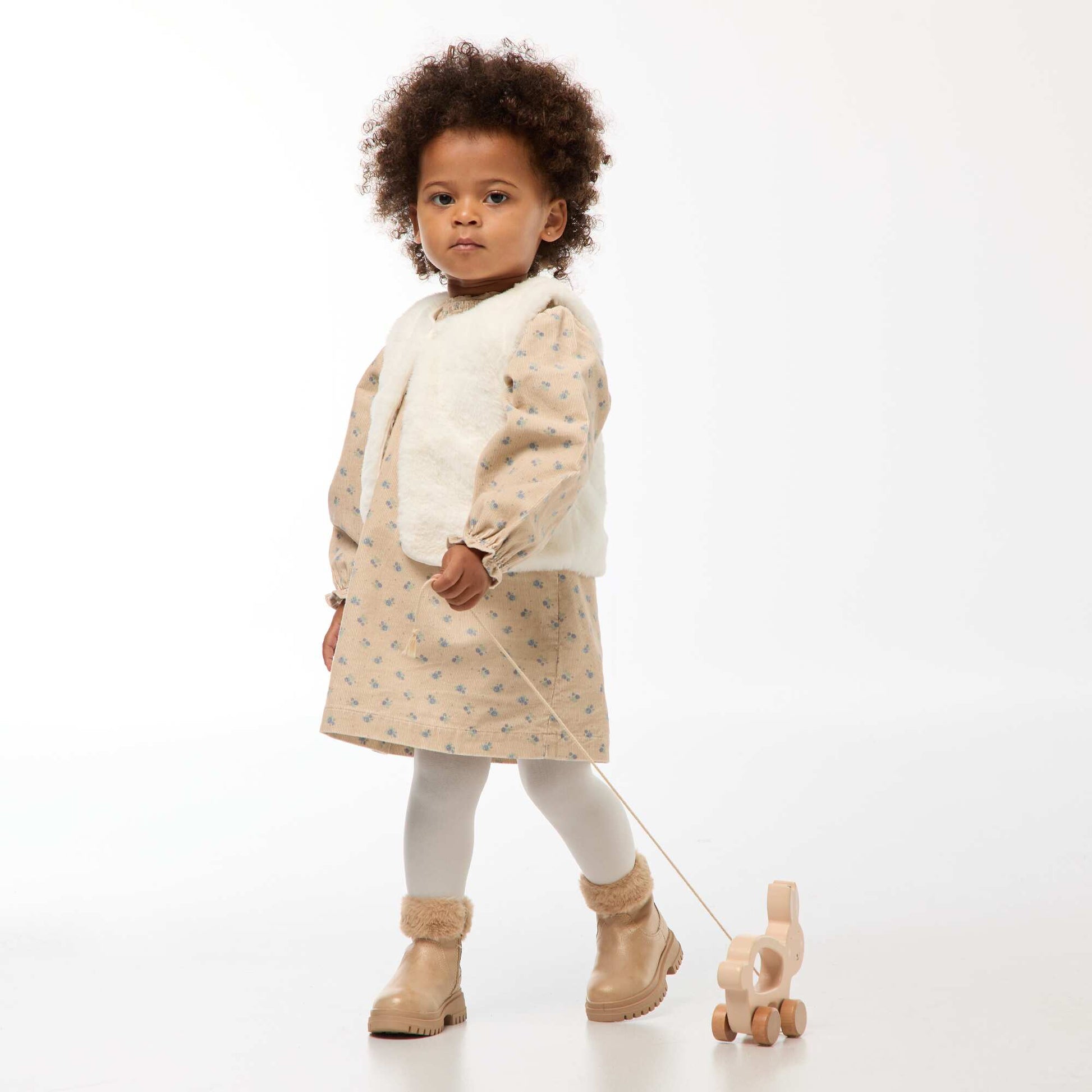 Robe à motif en velours BEIGE