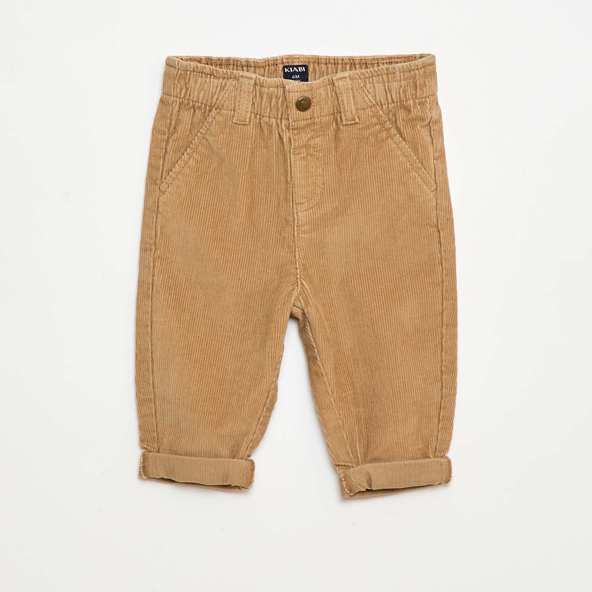 Pantalon paperbag en velours côtelé BEIGE