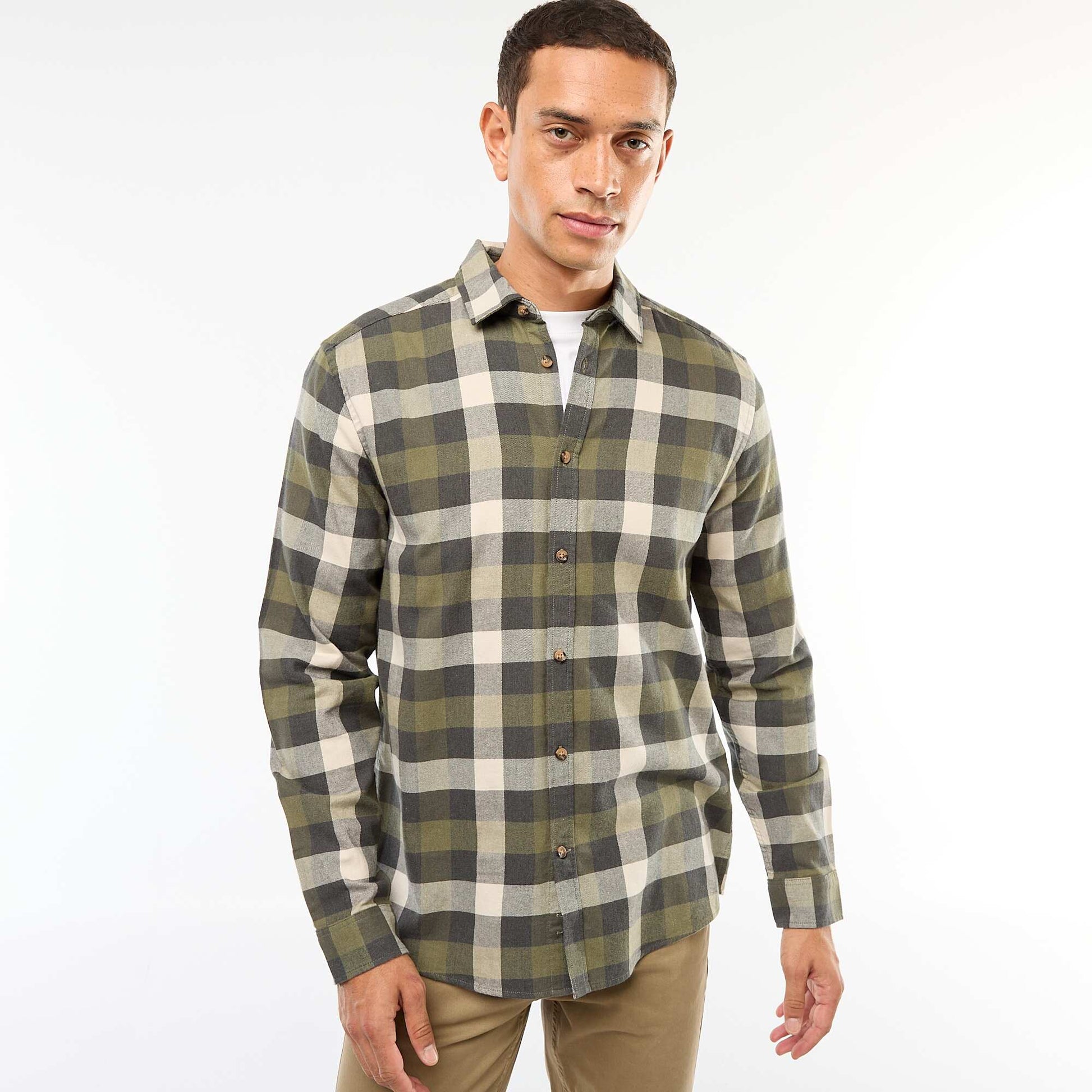 Chemise regular à carreaux KAKI