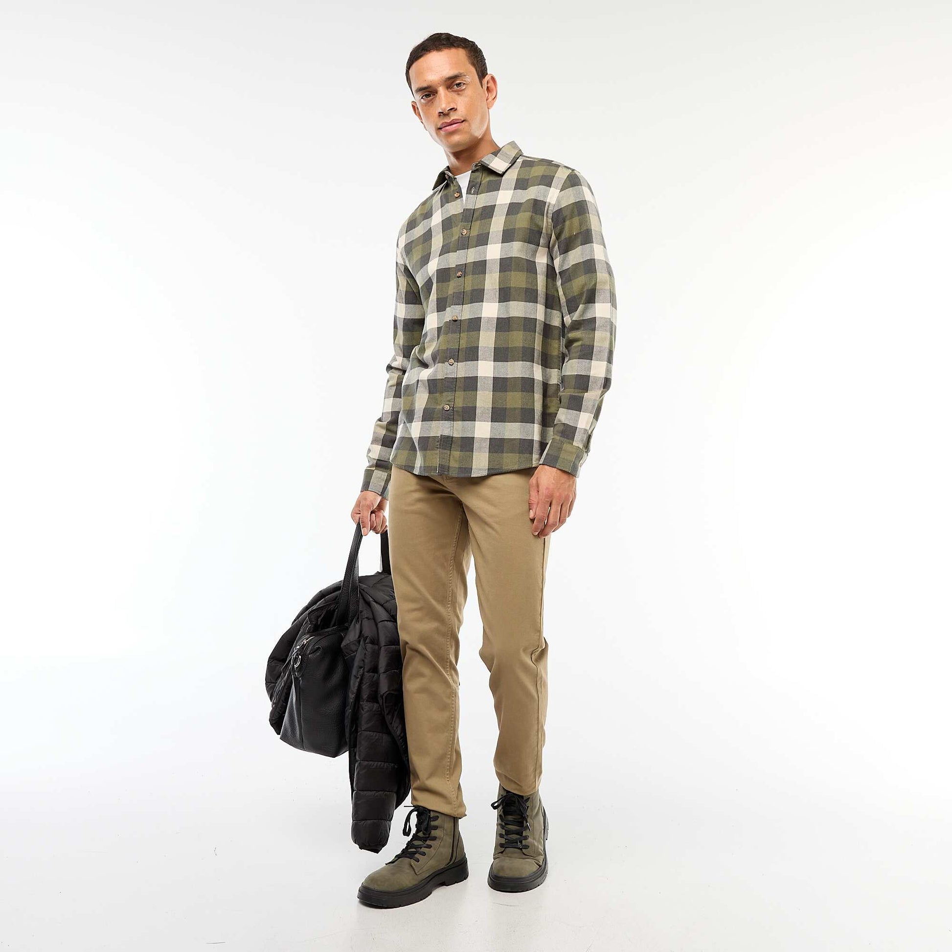 Chemise regular à carreaux KAKI