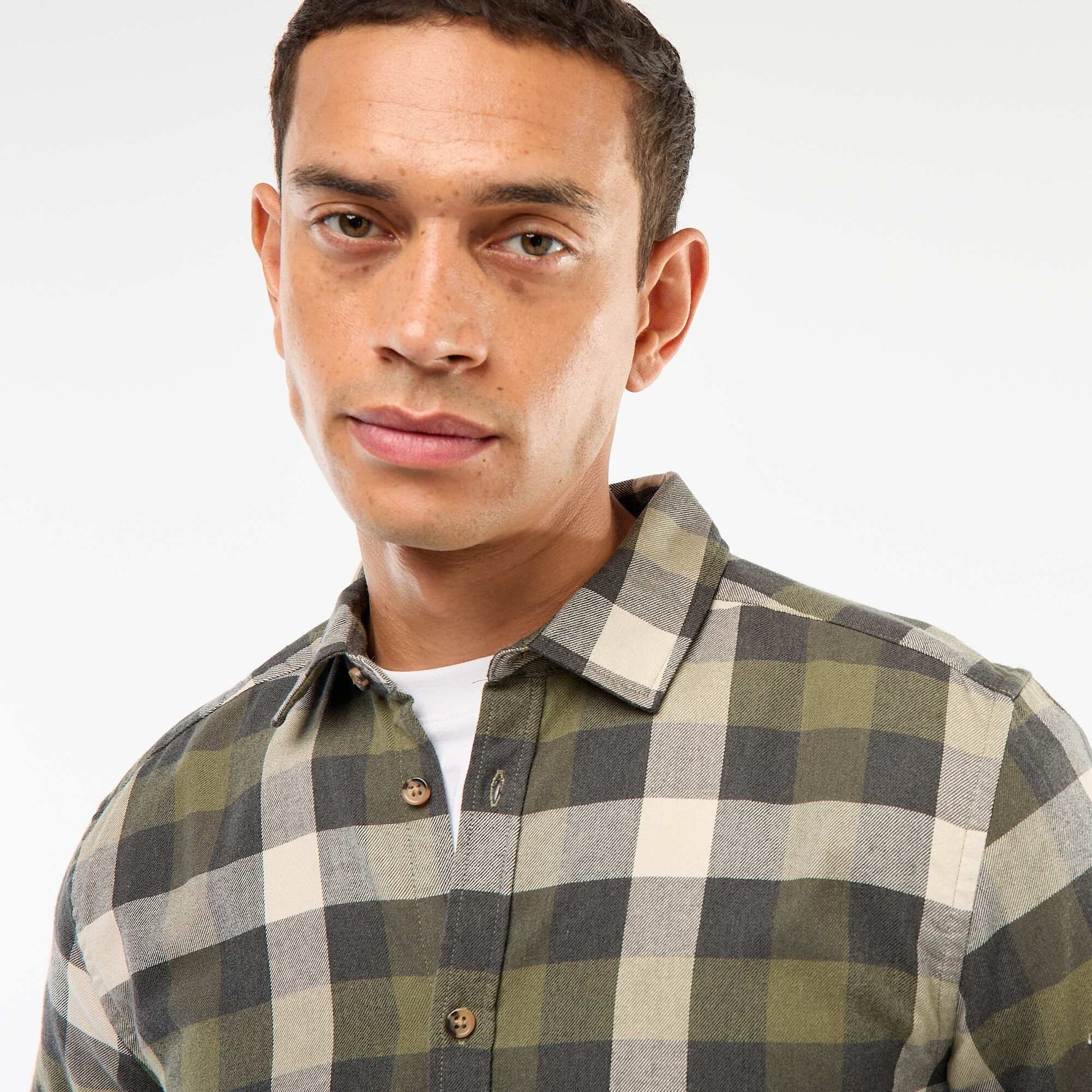 Chemise regular à carreaux KAKI