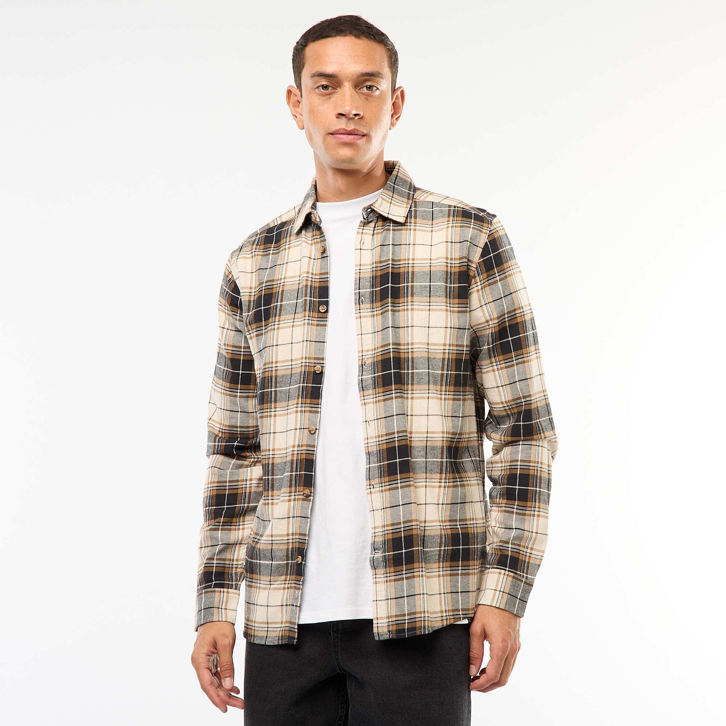 Chemise regular à carreaux BEIGE