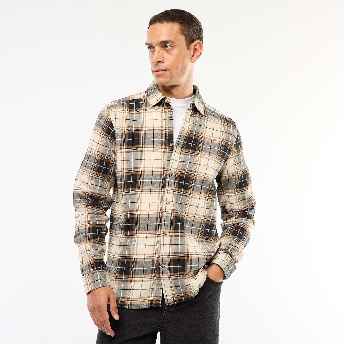 Chemise regular à carreaux BEIGE