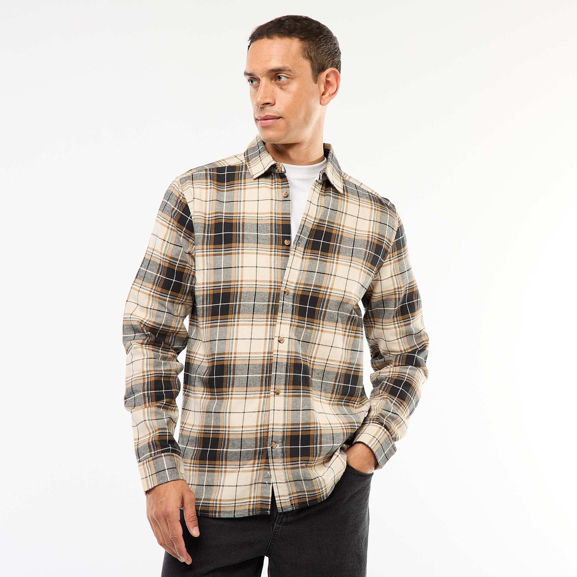 Chemise regular à carreaux BEIGE