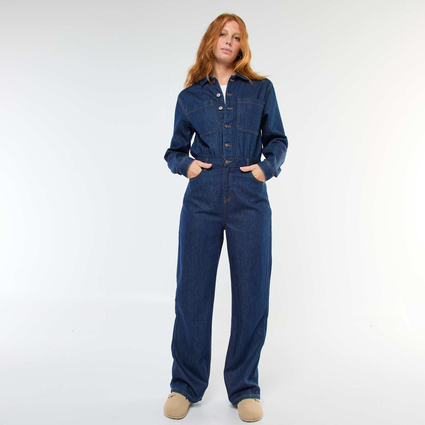 Combinaison en jean manches longues BLEU