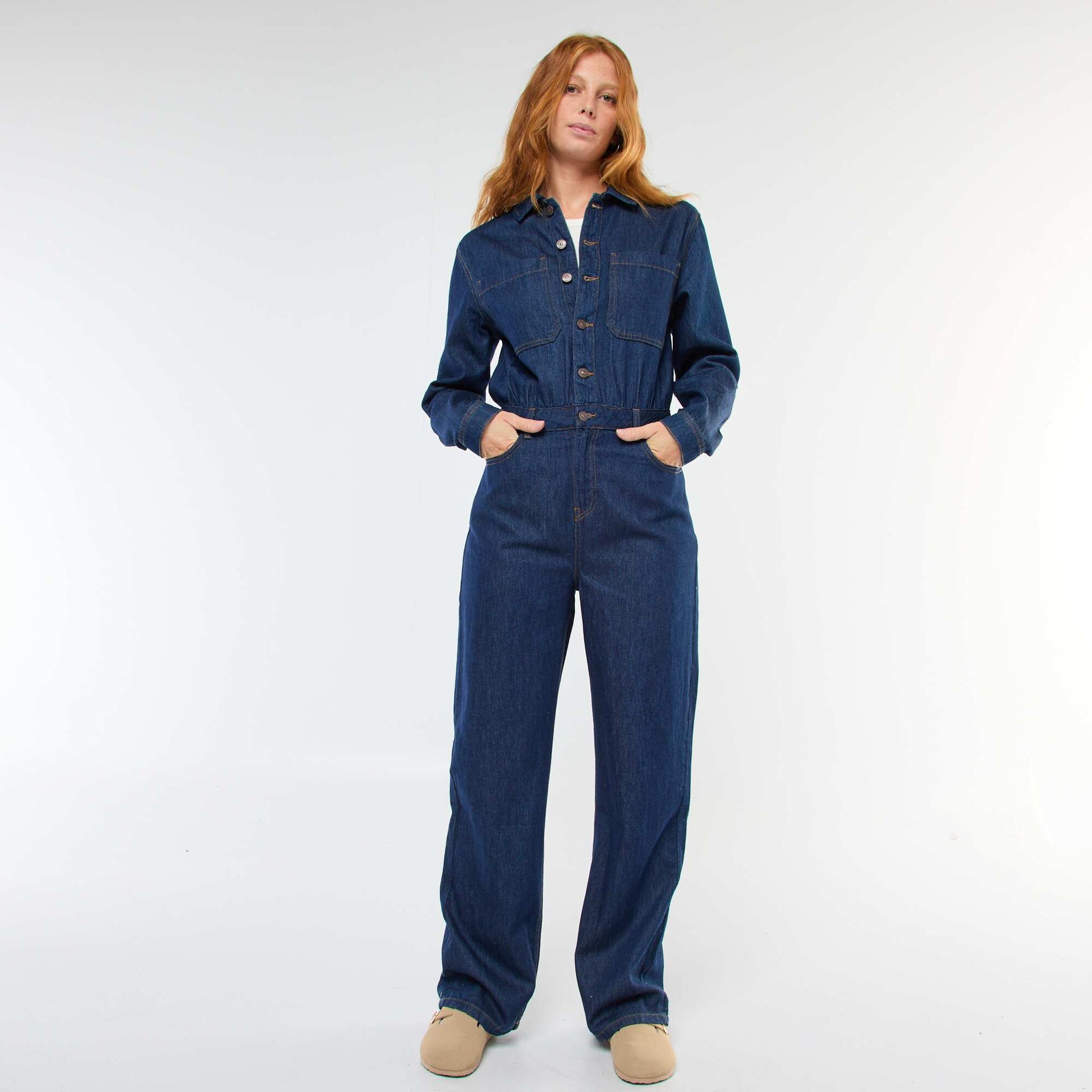Combinaison en jean manches longues BLEU