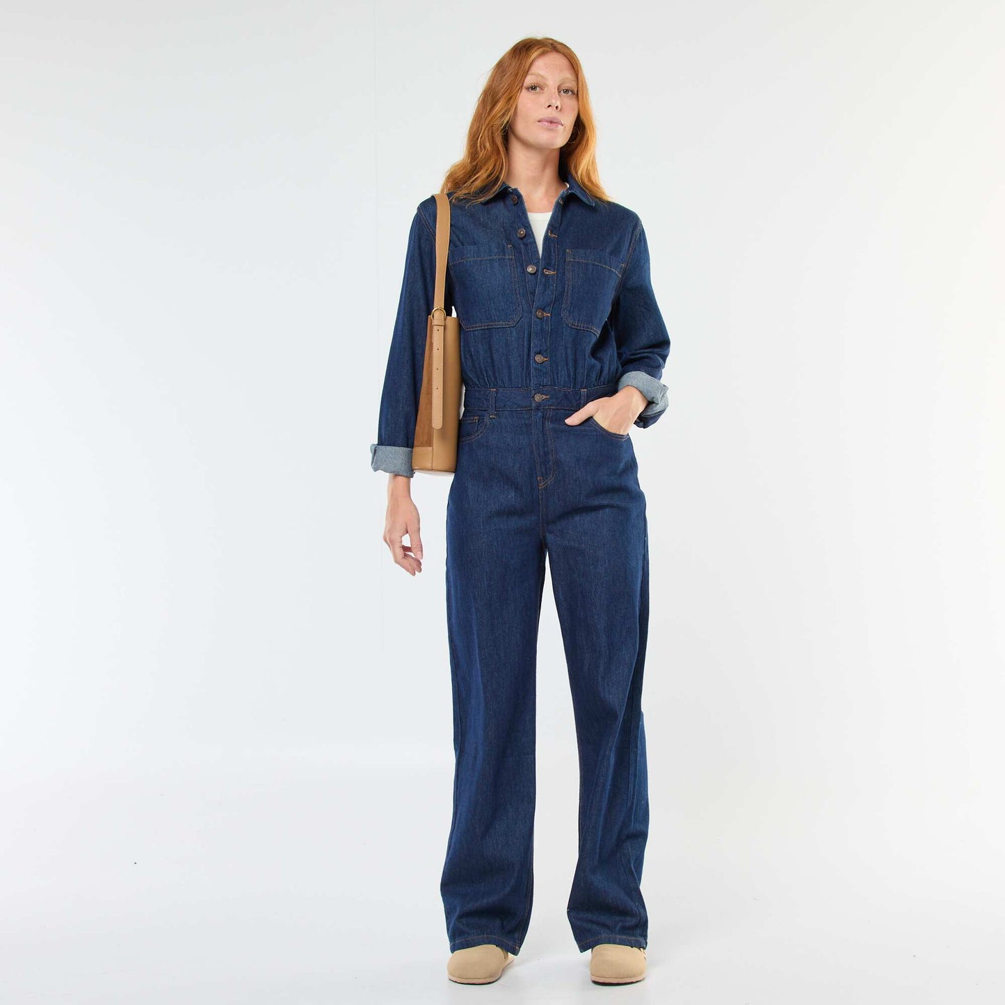 Combinaison en jean manches longues BLEU