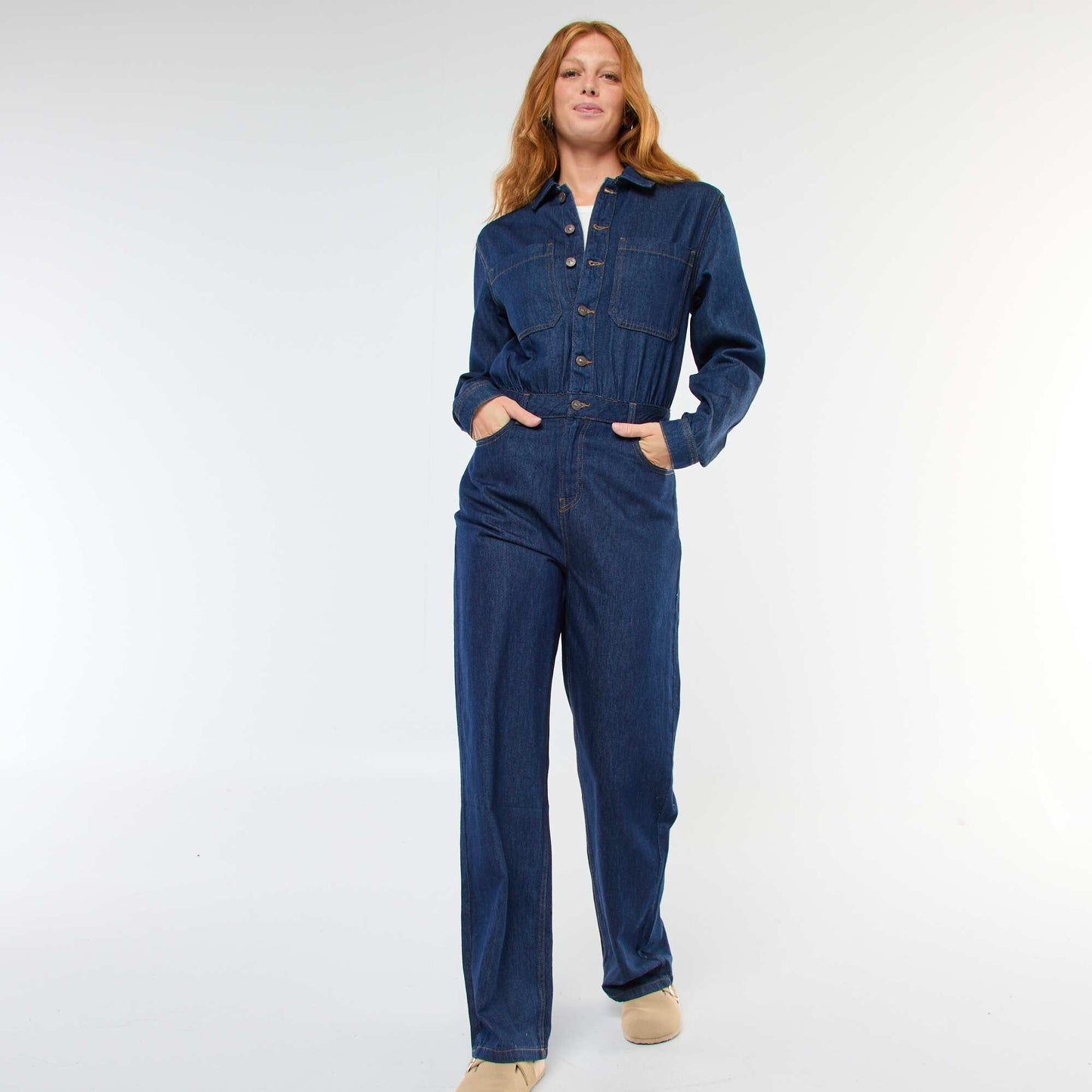 Combinaison en jean manches longues BLEU