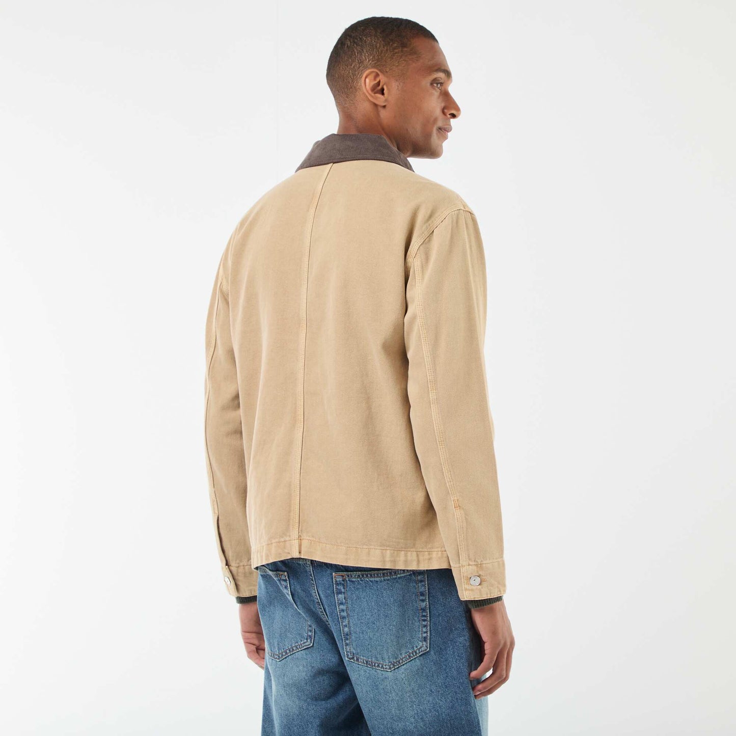 Veste denim avec col en velours côtelé BEIGE