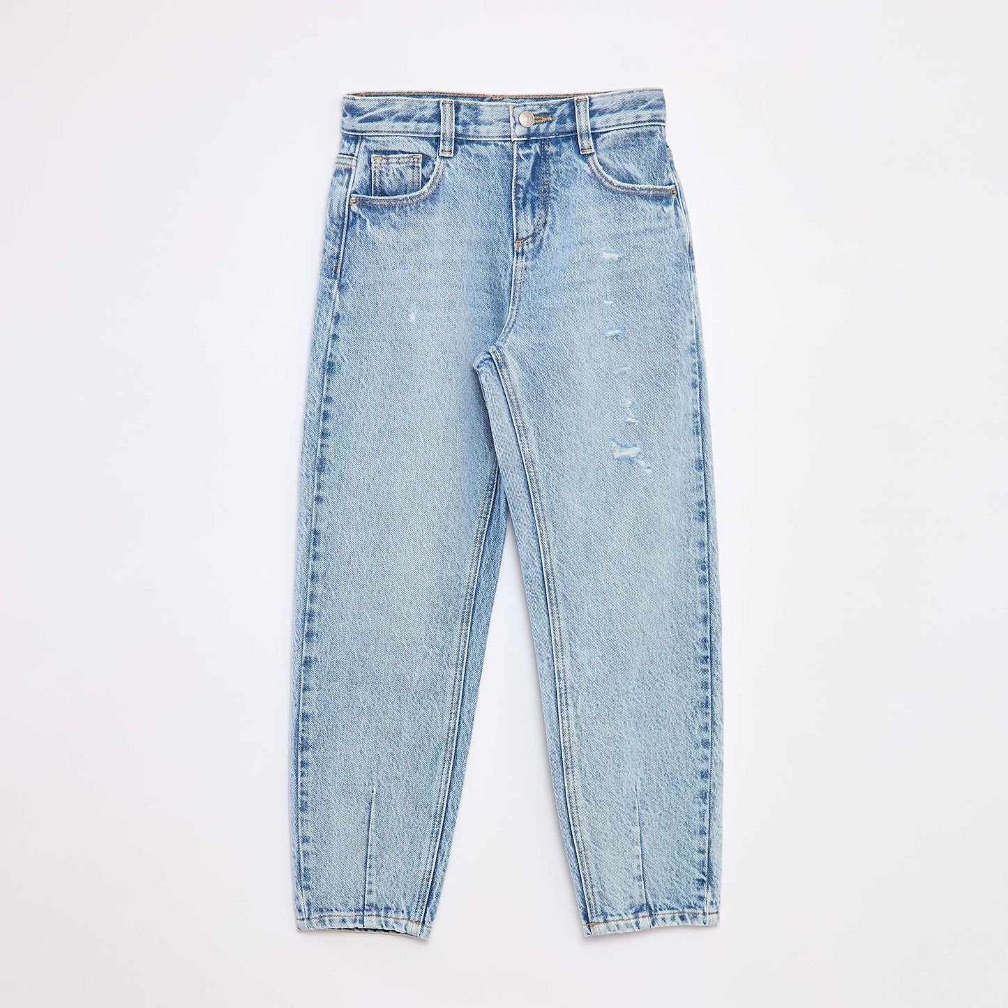 Pantalon denim mom avec abrasions BLEU