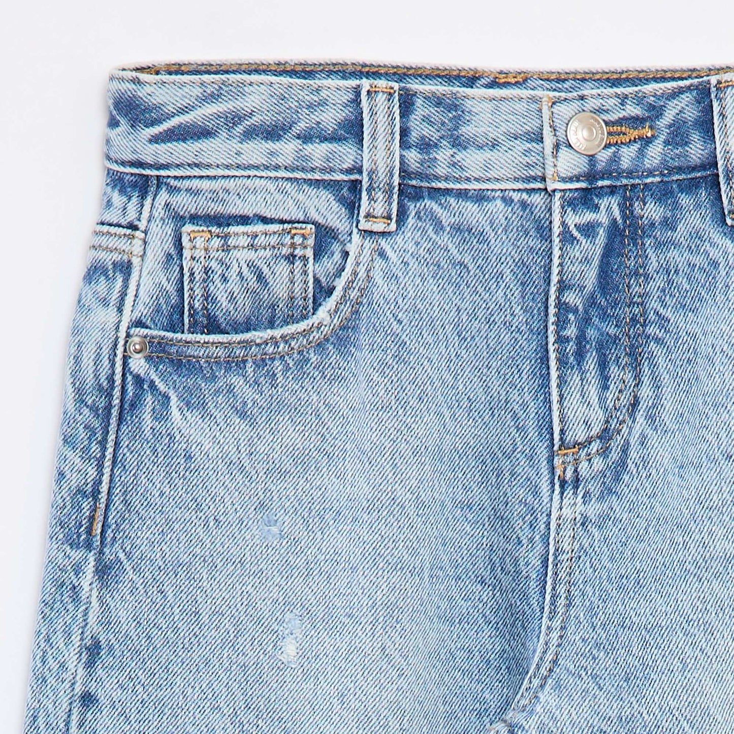 Pantalon denim mom avec abrasions BLEU