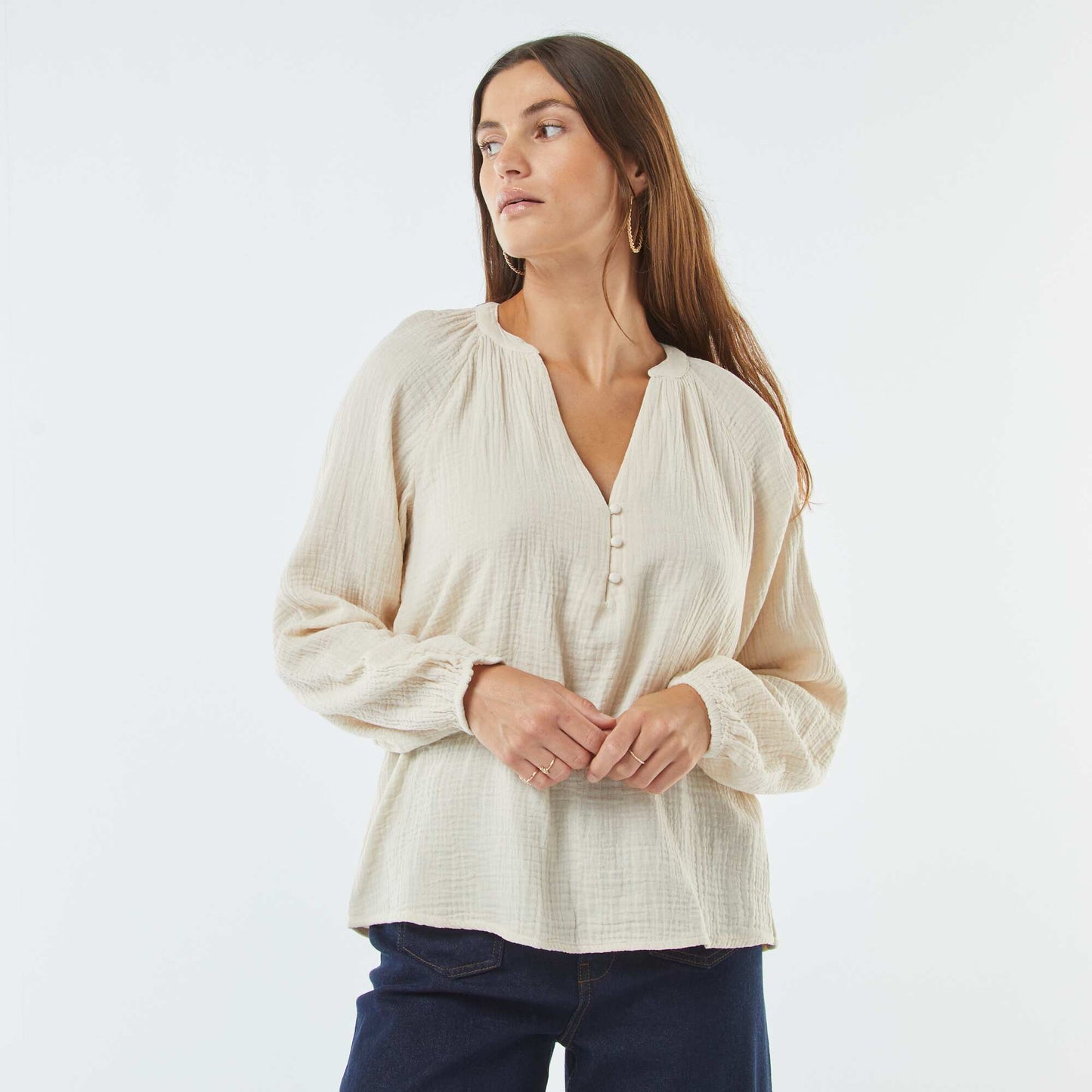 Blouse en gaze de coton BEIGE