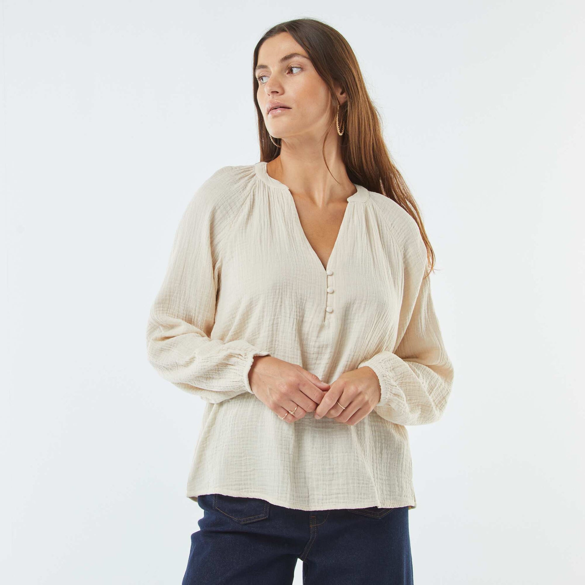 Blouse en gaze de coton BEIGE