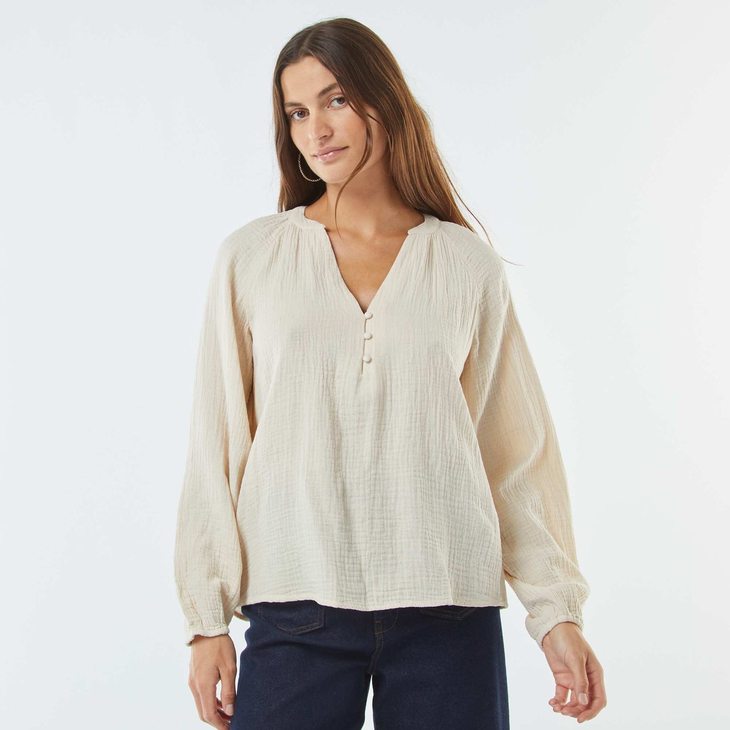 Blouse en gaze de coton BEIGE