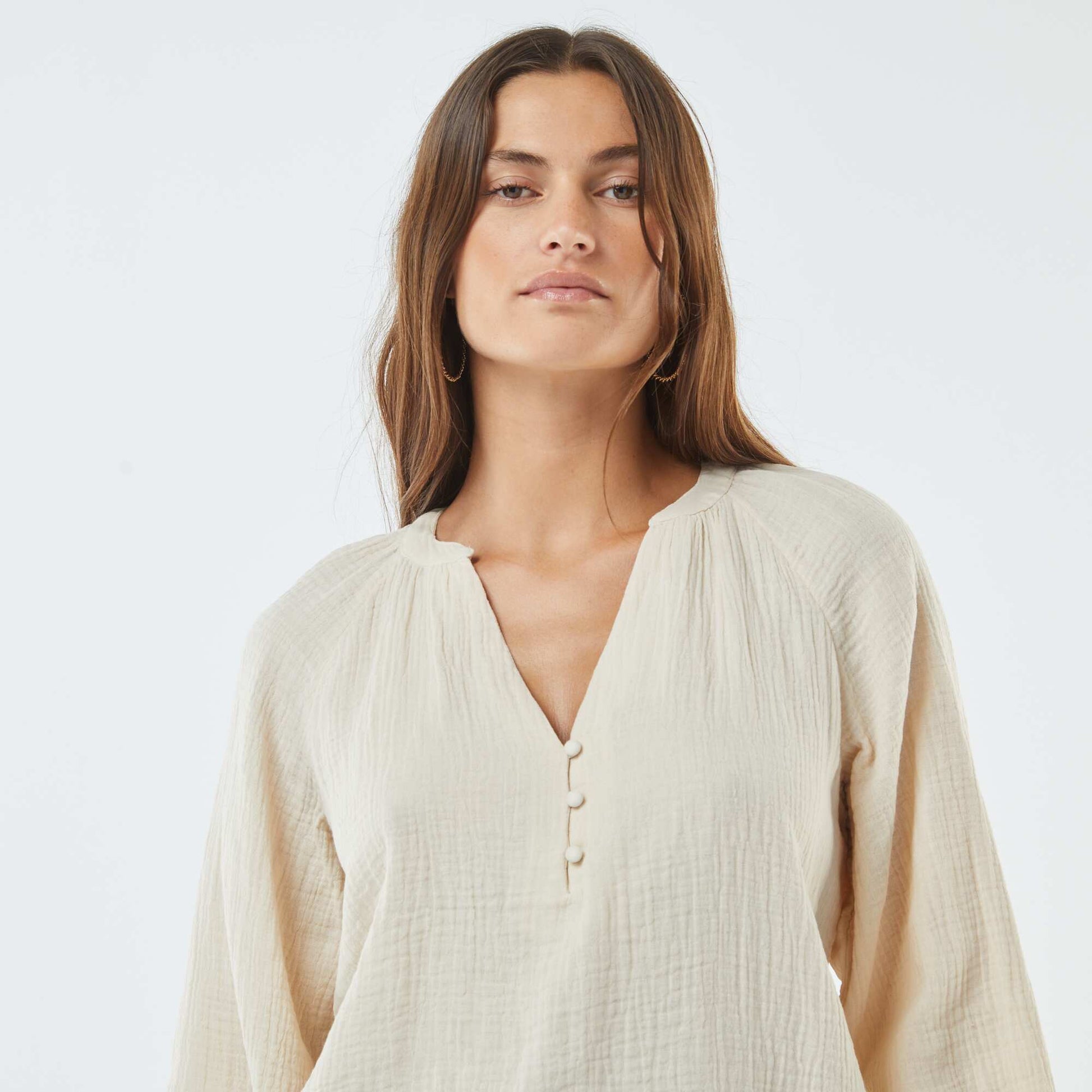 Blouse en gaze de coton BEIGE