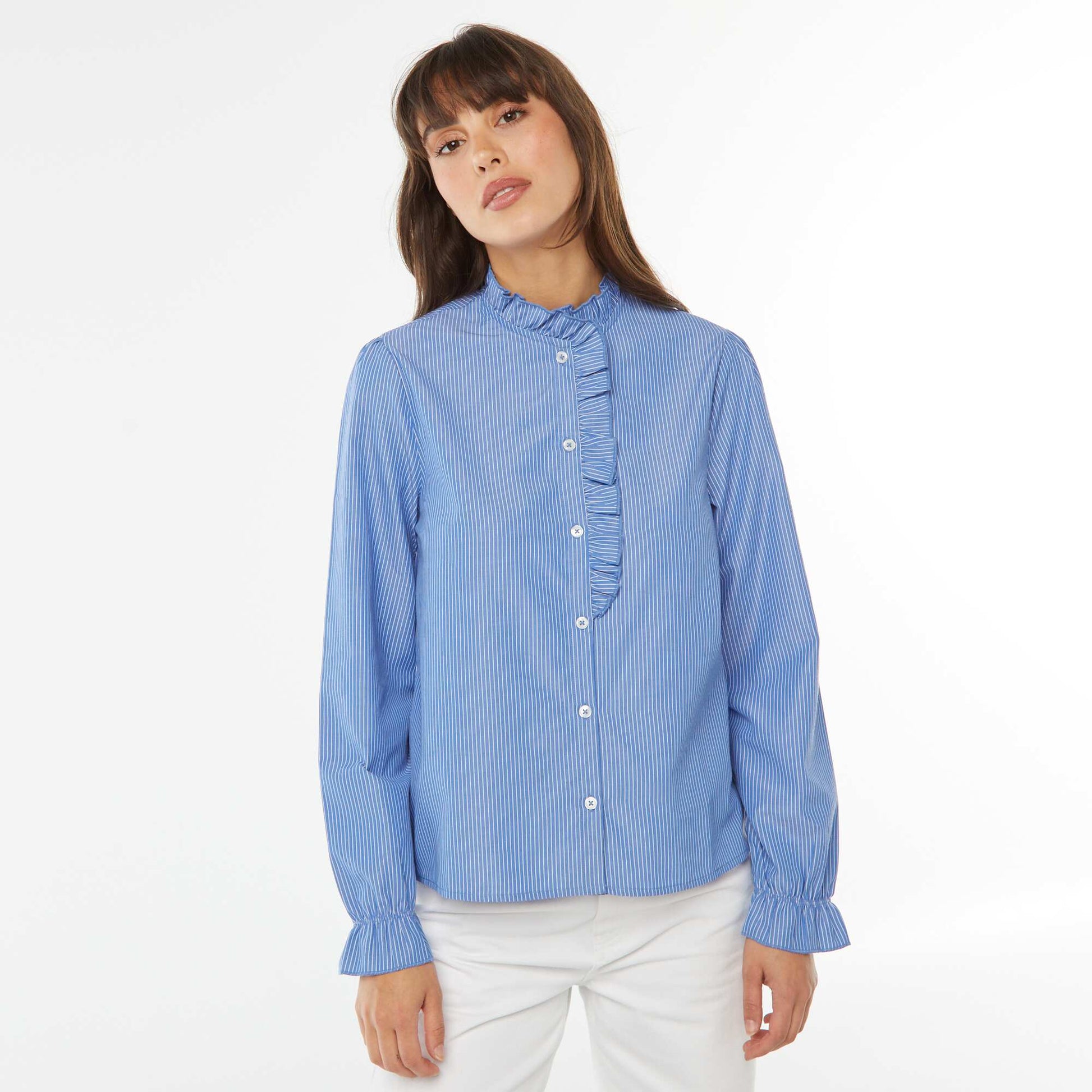 Chemise en popeline avec patte volantée BLEU