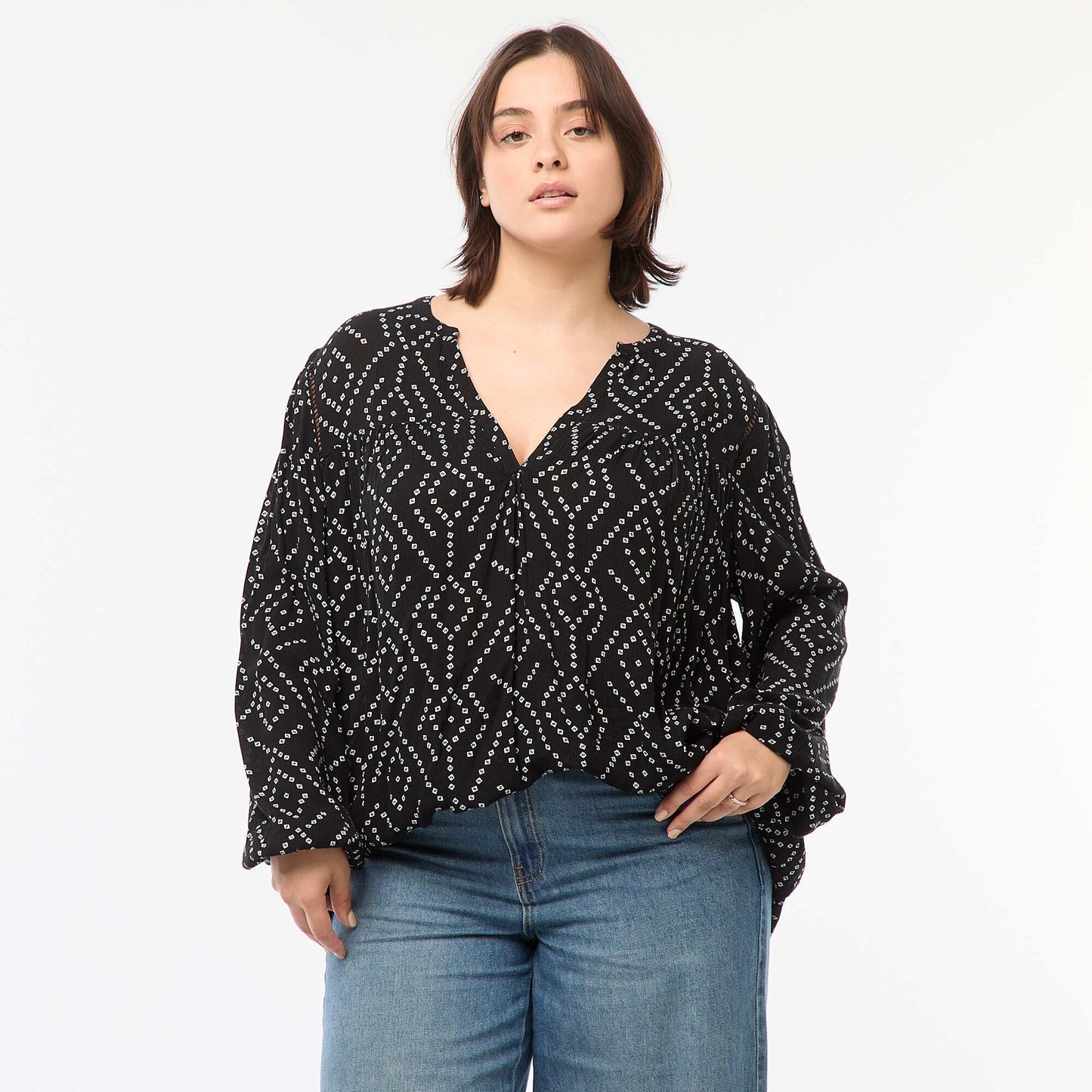 Blouse fluide imprimée en maille crêpe NOIR