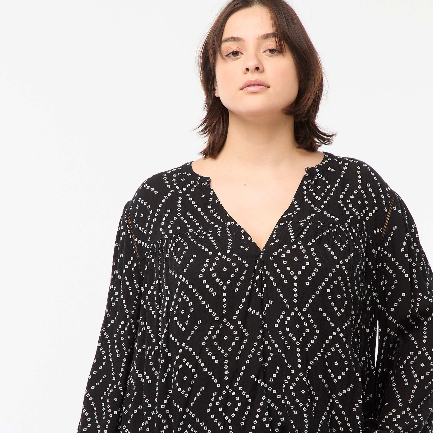 Blouse fluide imprimée en maille crêpe NOIR