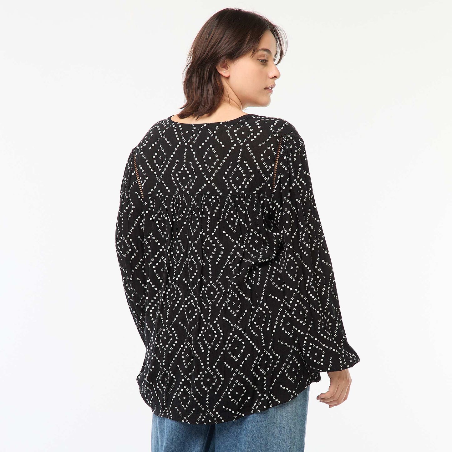Blouse fluide imprimée en maille crêpe NOIR