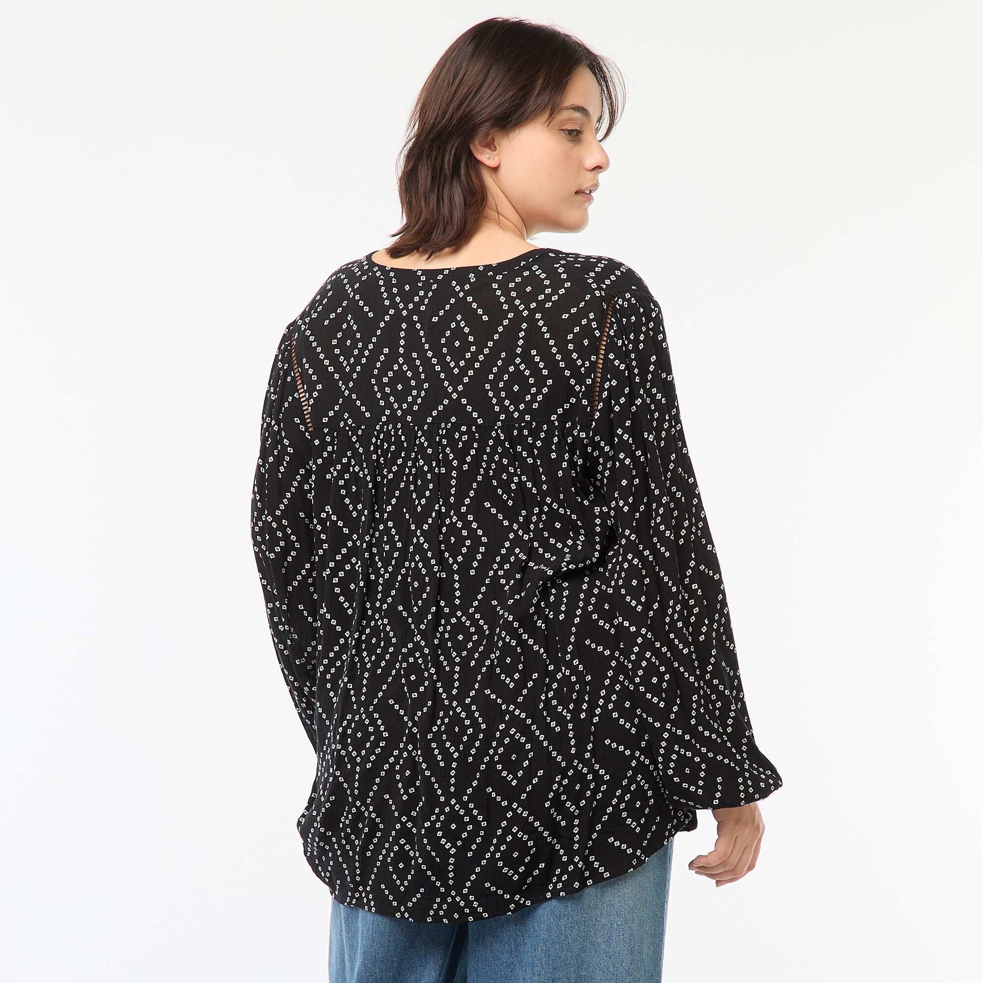 Blouse fluide imprimée en maille crêpe NOIR
