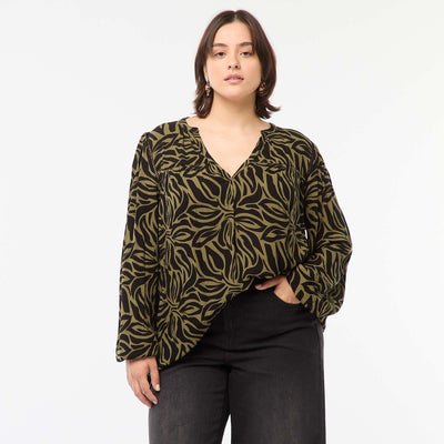 Blouse fluide imprimée en maille crêpe VERT