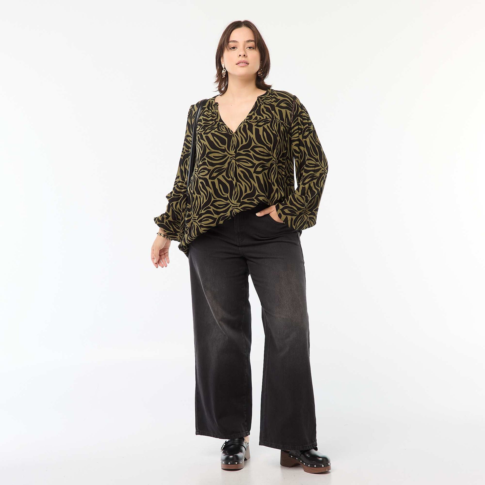 Blouse fluide imprimée en maille crêpe VERT