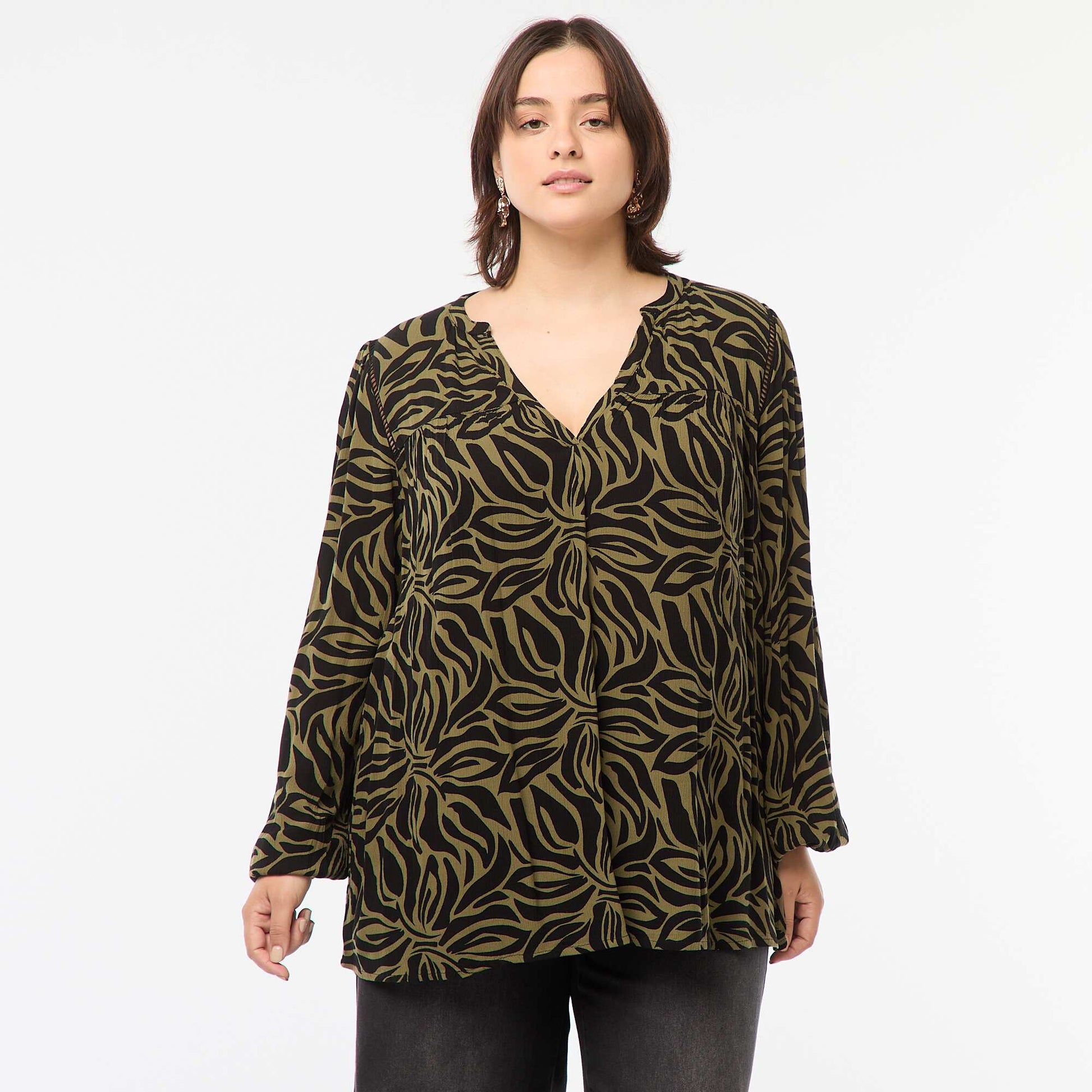 Blouse fluide imprimée en maille crêpe VERT