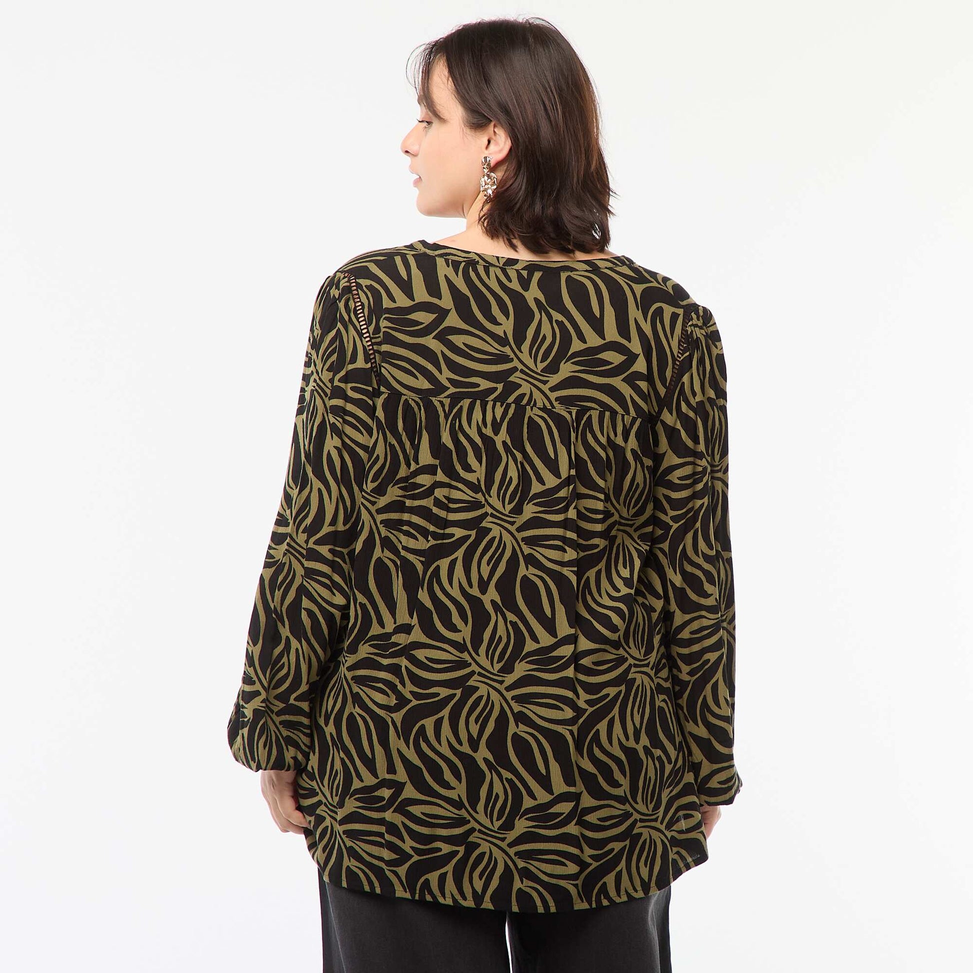 Blouse fluide imprimée en maille crêpe VERT