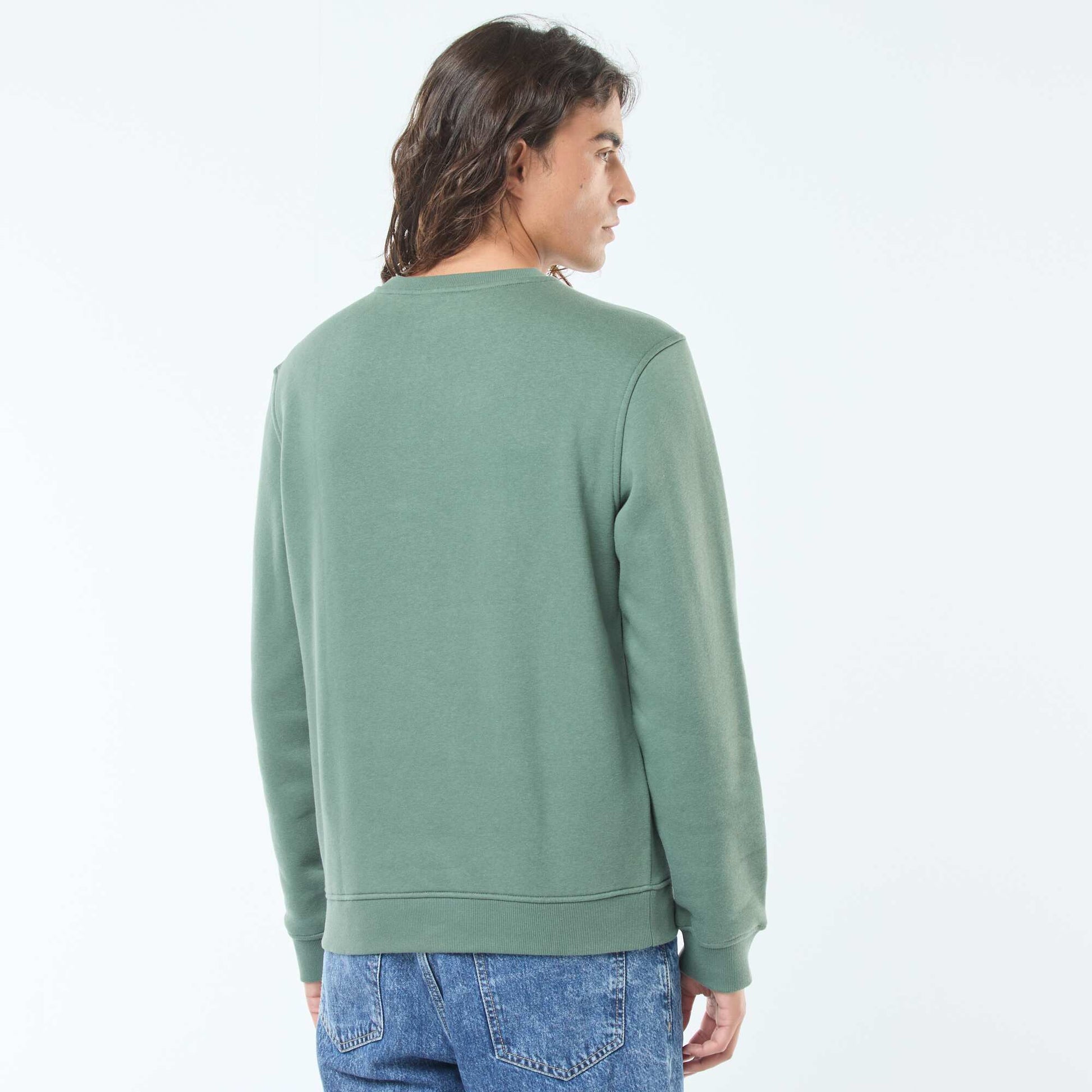Sweat uni à col rond en molleton gratté VERT
