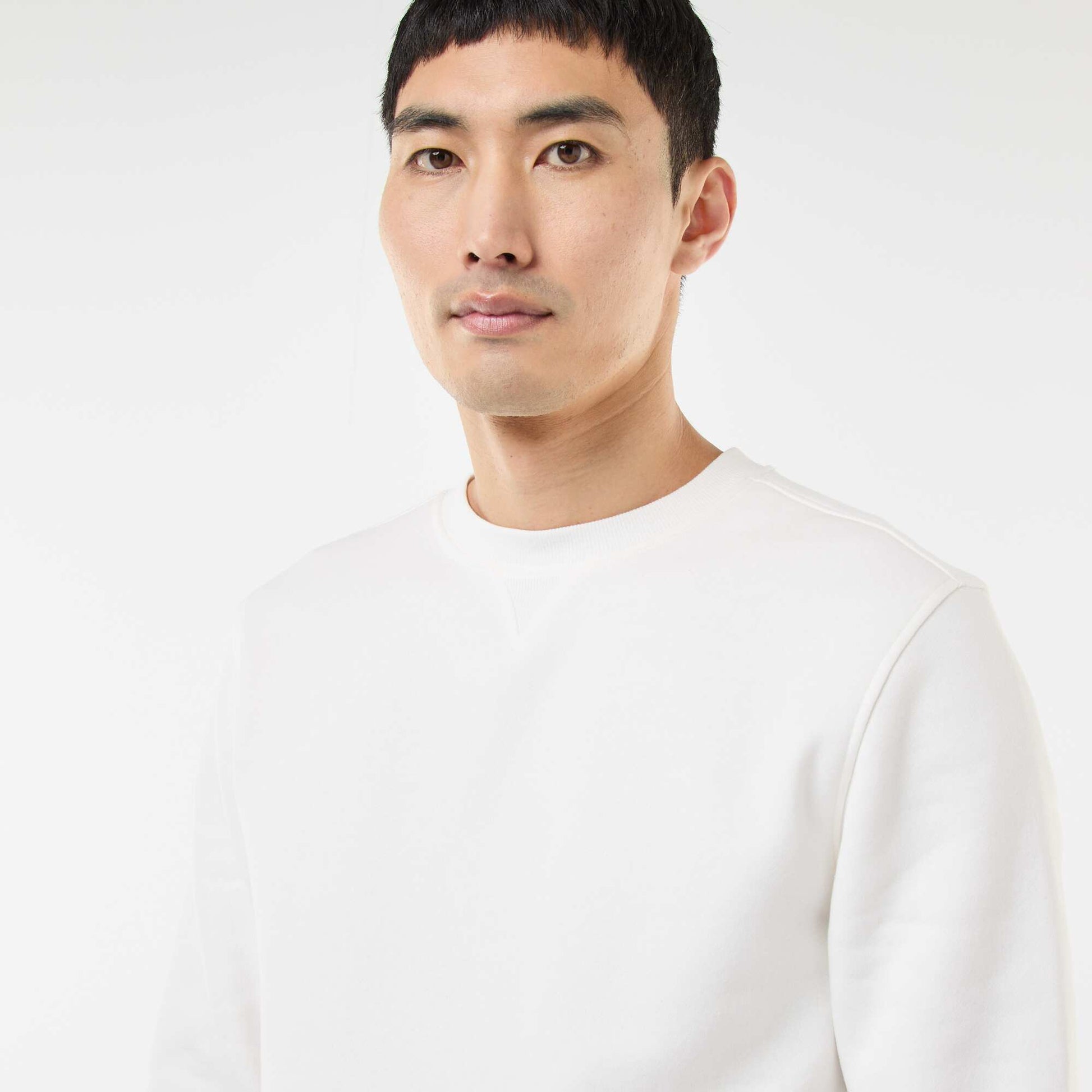 Sweat uni à col rond en molleton gratté BLANC