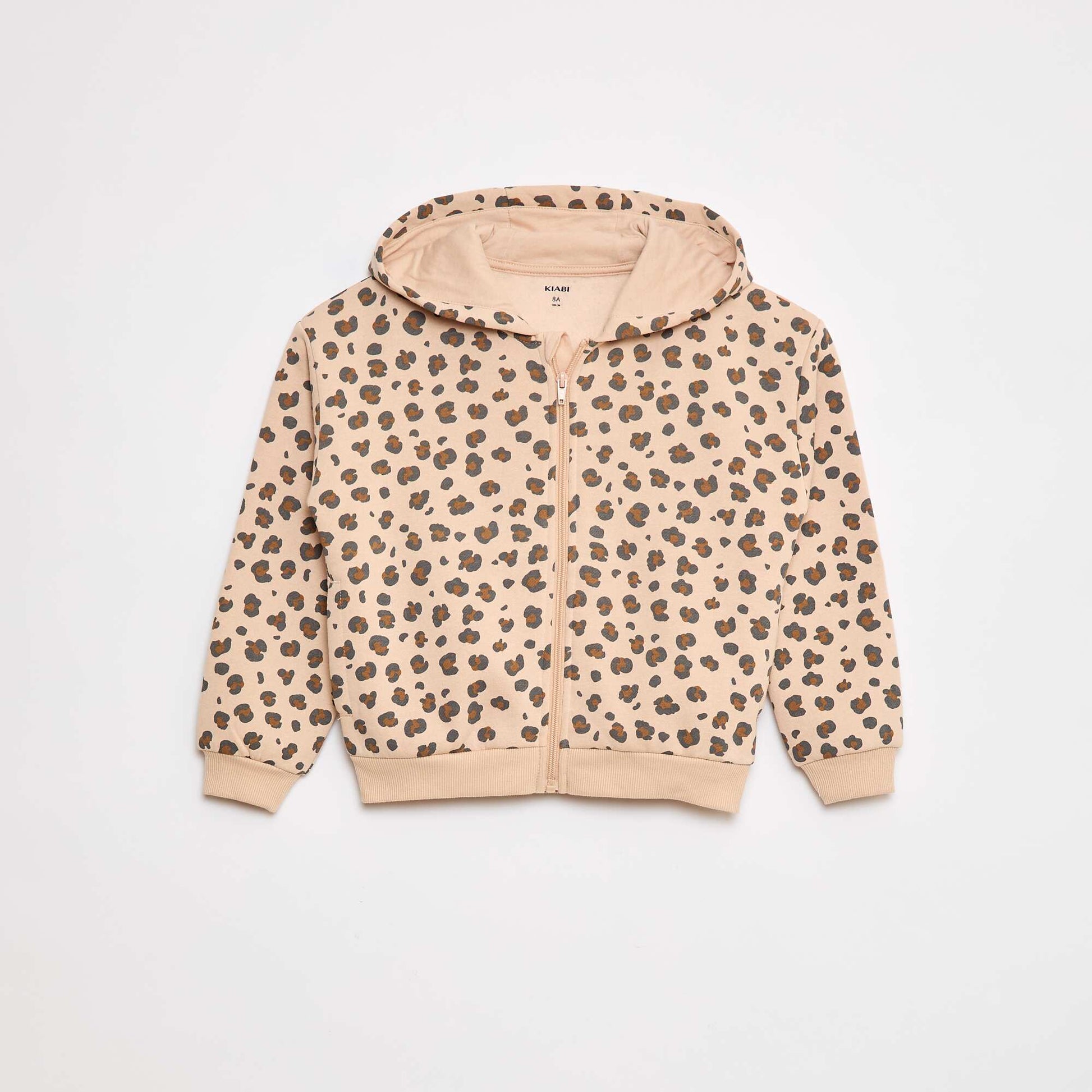 Sweat zippé à capuche avec imprimé BEIGE