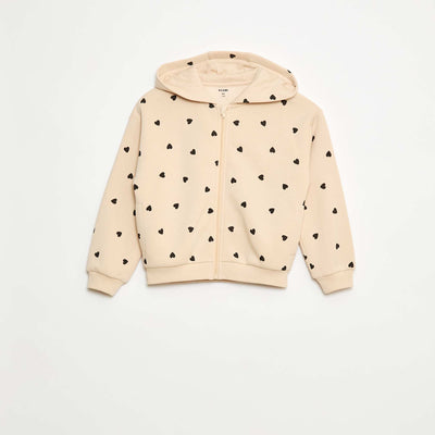 Sweat zippé à capuche avec imprimé BEIGE