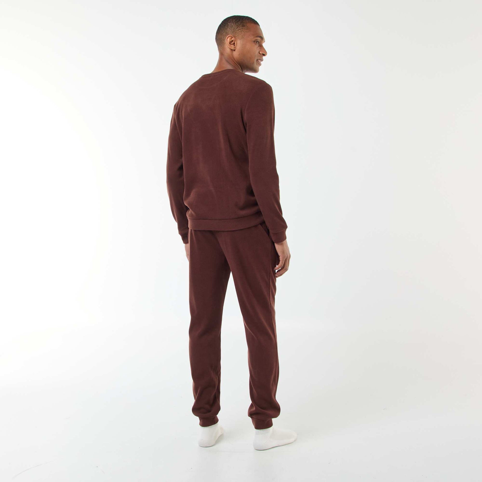 Pyjama long en matière gaufrée et douce - 2 pièces MARRON