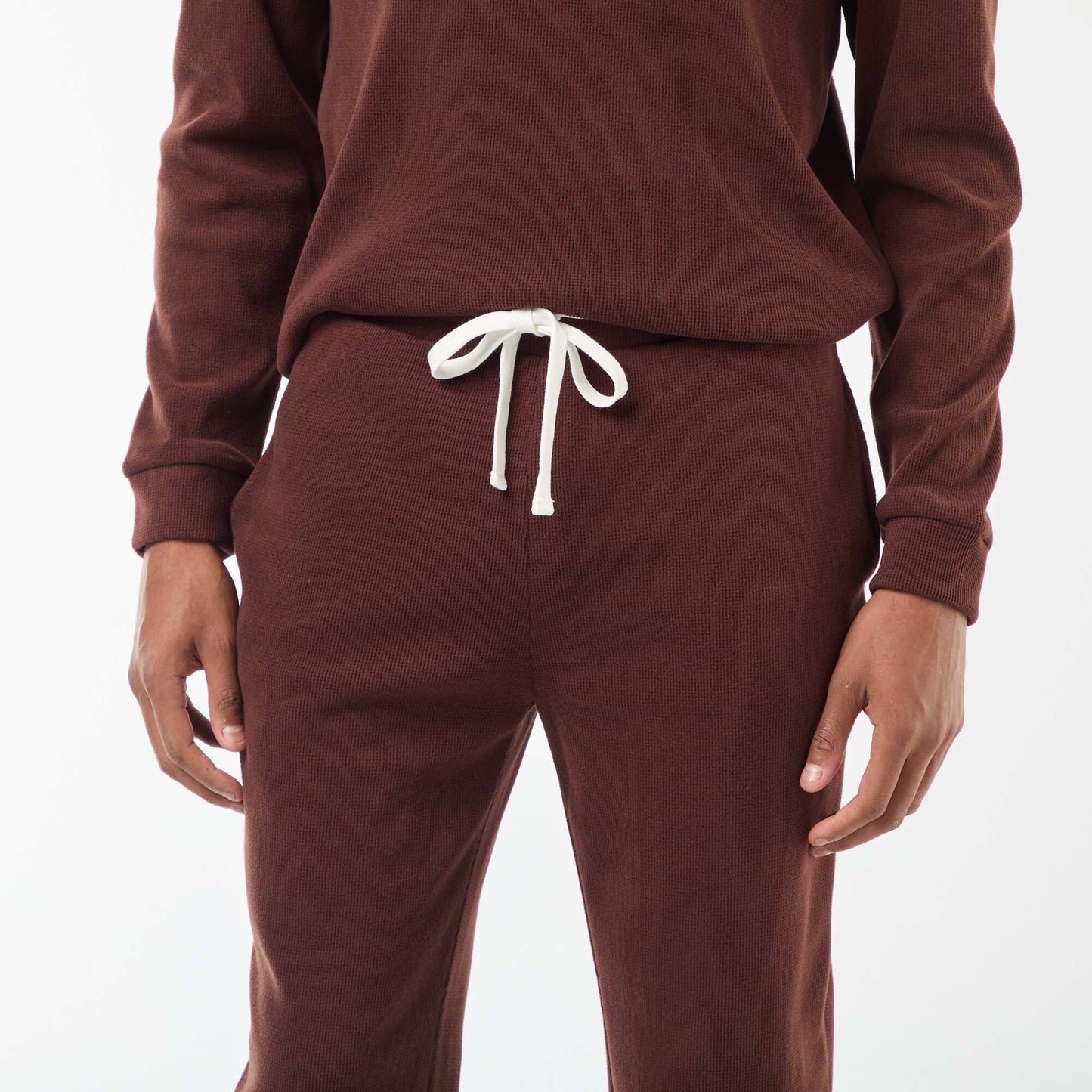 Pyjama long en matière gaufrée et douce - 2 pièces MARRON