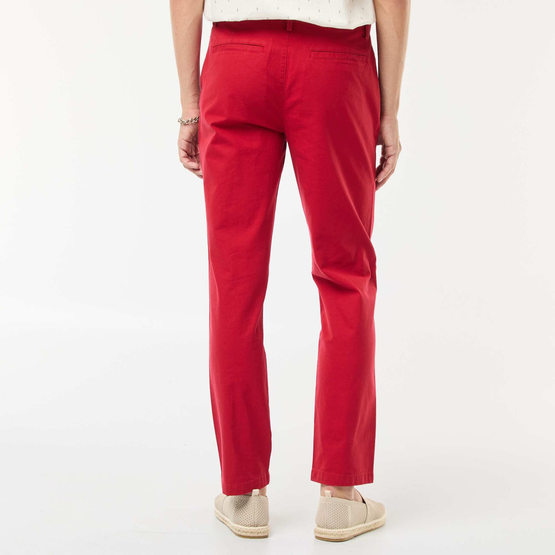 Pantalon chino en twill de coton stretch uni ROUGE