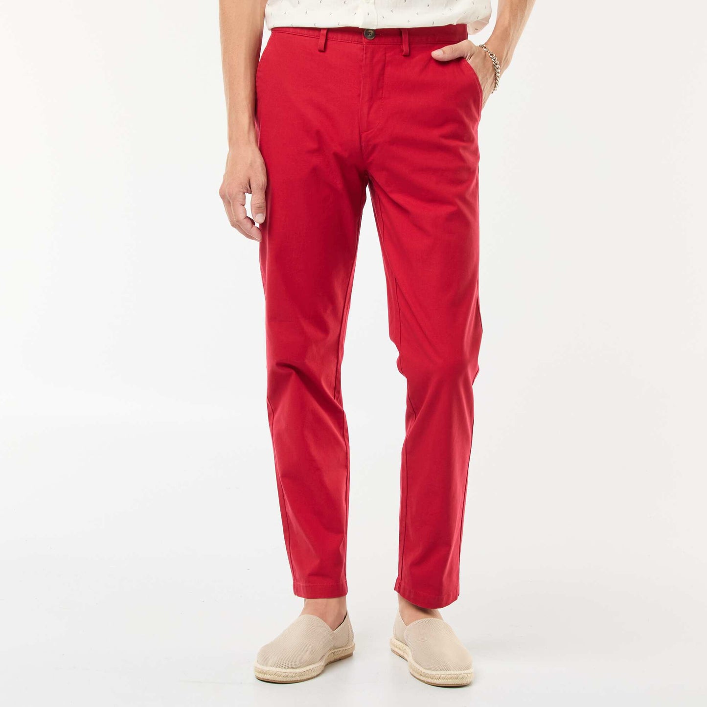 Pantalon chino en twill de coton stretch uni ROUGE