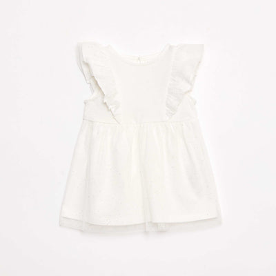 Robe sans manche volantée unie BLANC