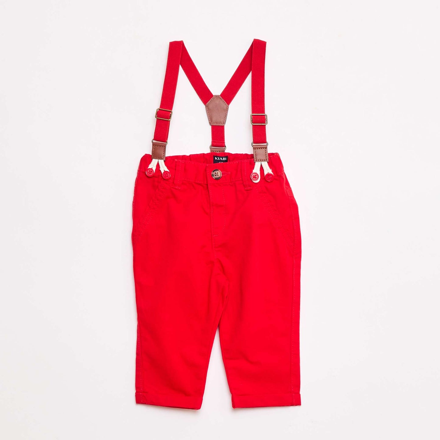 Chino à bretelles amovibles en twill ROUGE