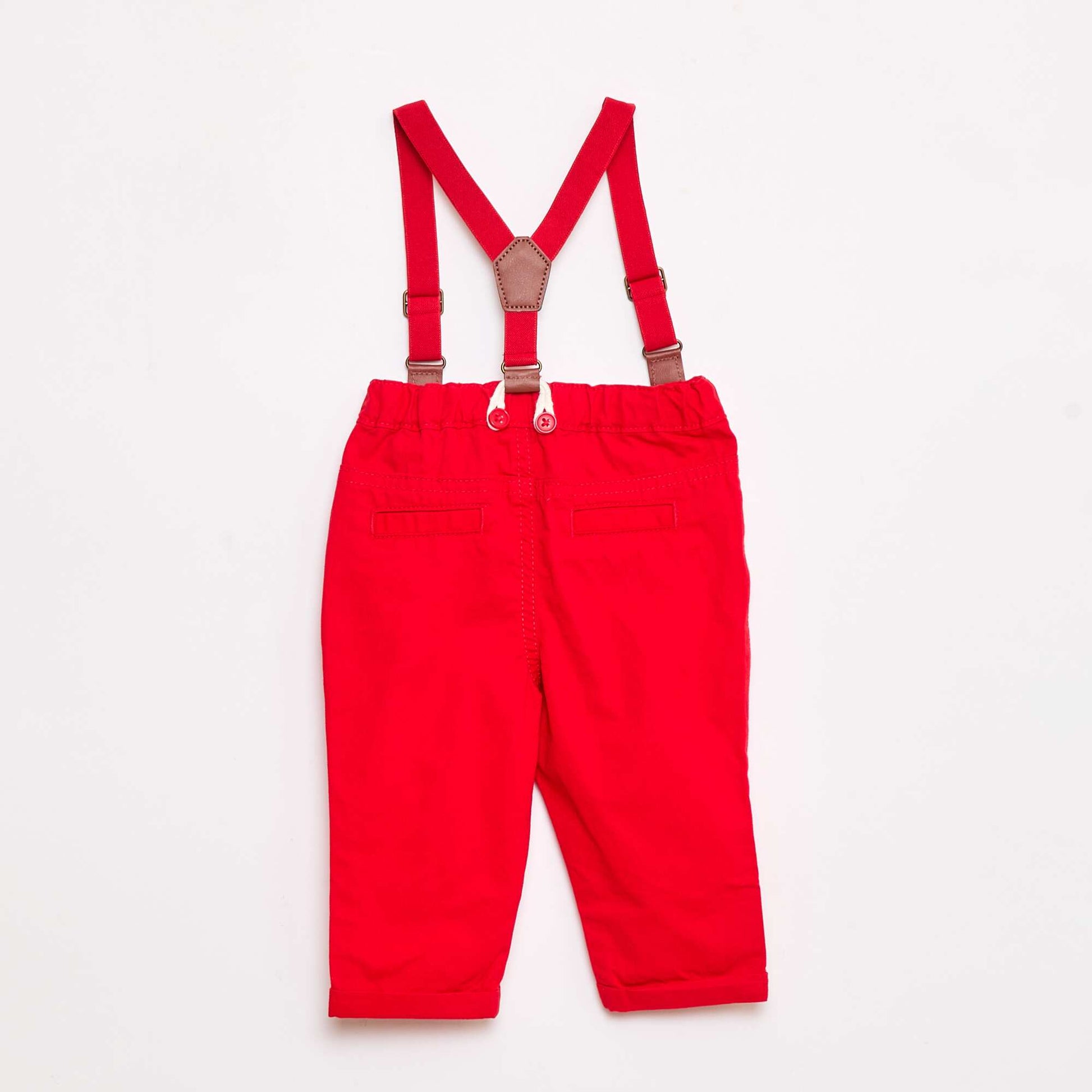 Chino à bretelles amovibles en twill ROUGE