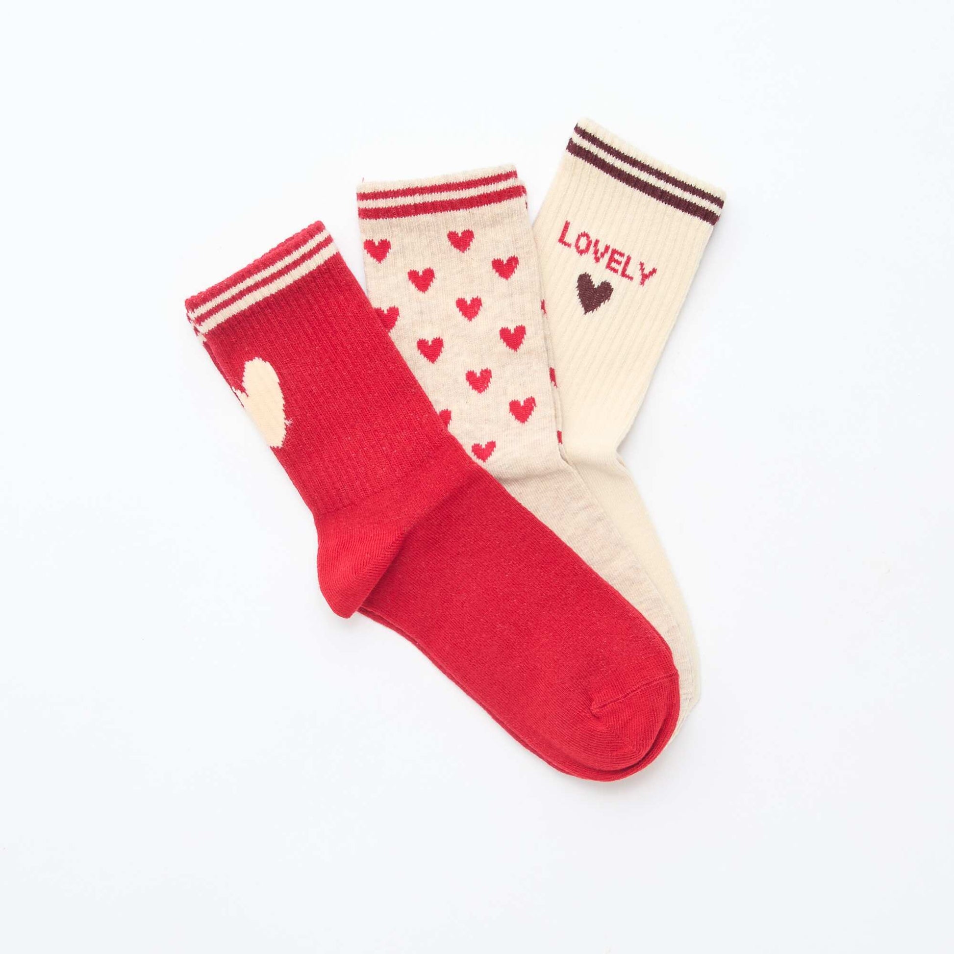 Chaussettes côtelées fantaisies ROUGE