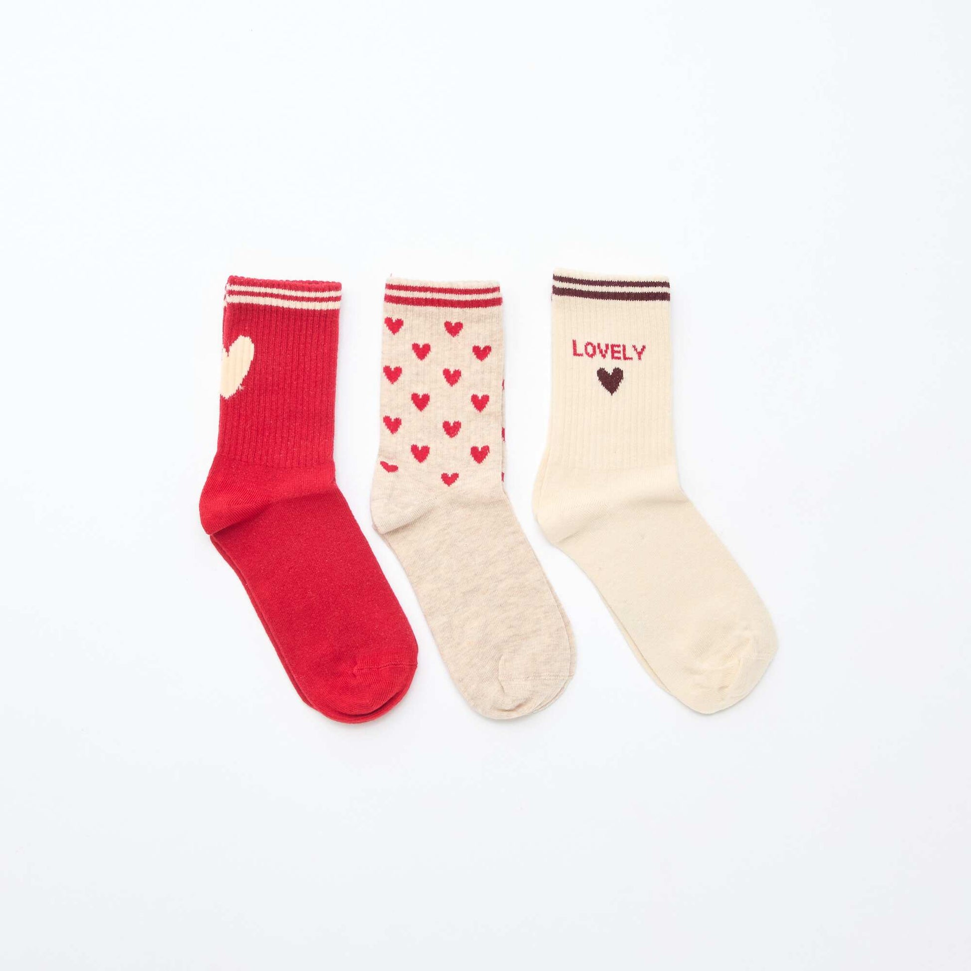 Chaussettes côtelées fantaisies ROUGE