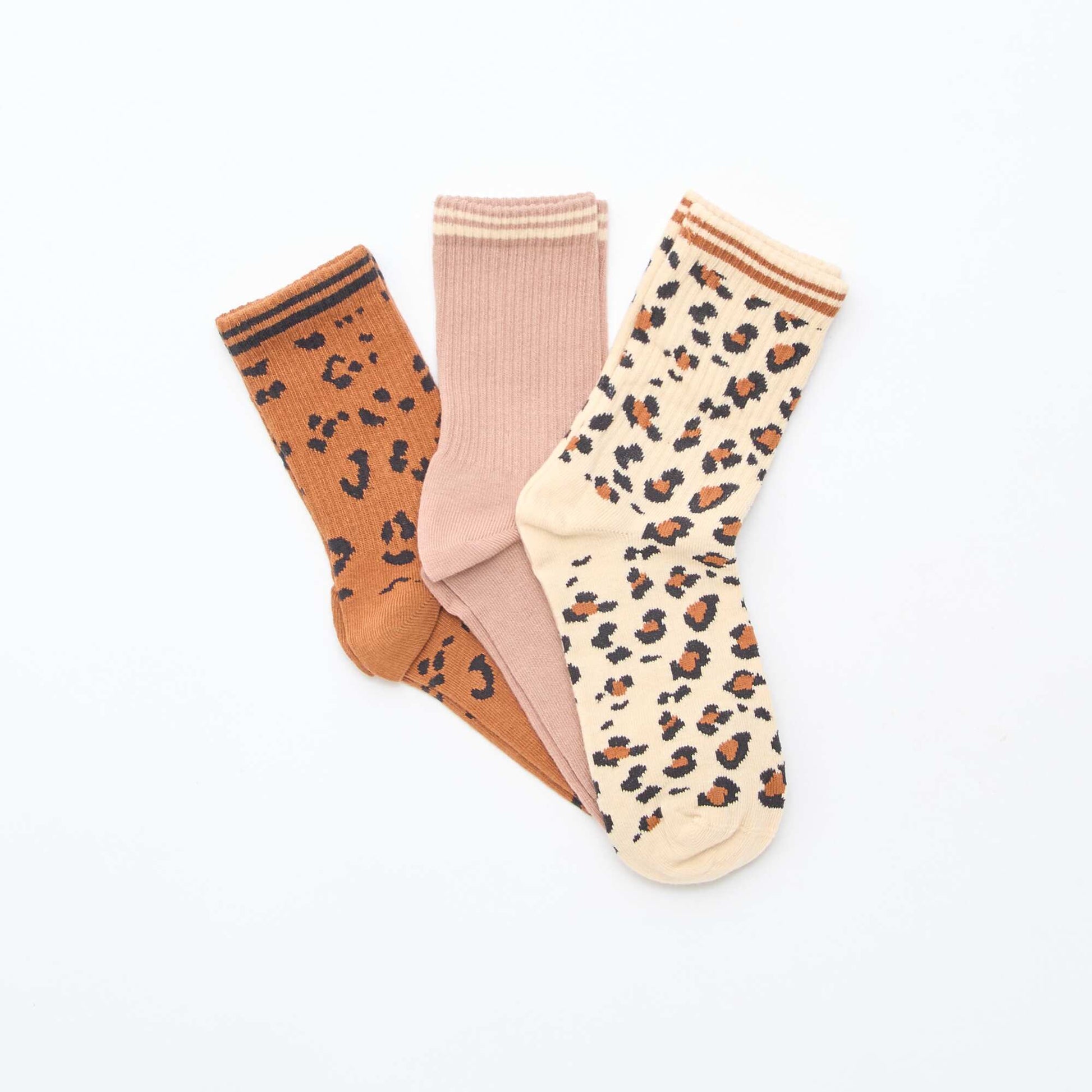 Chaussettes côtelées fantaisies MARRON