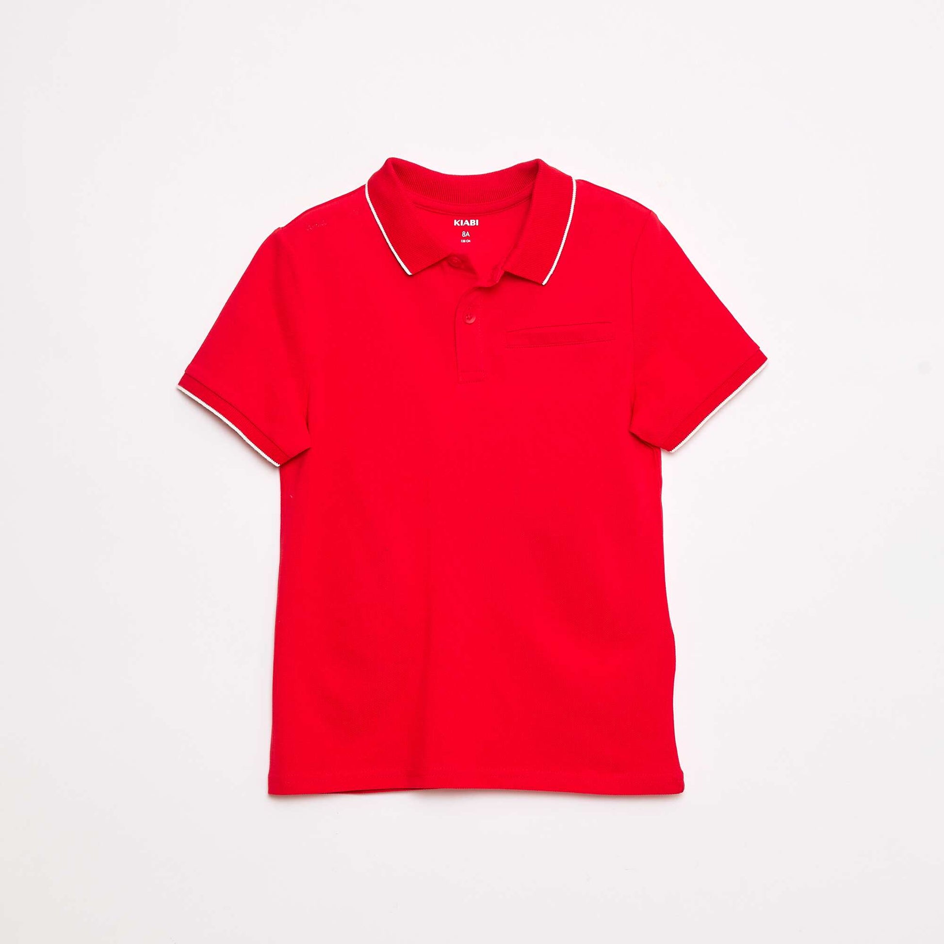 Polo à liseré contrasté uni ROUGE