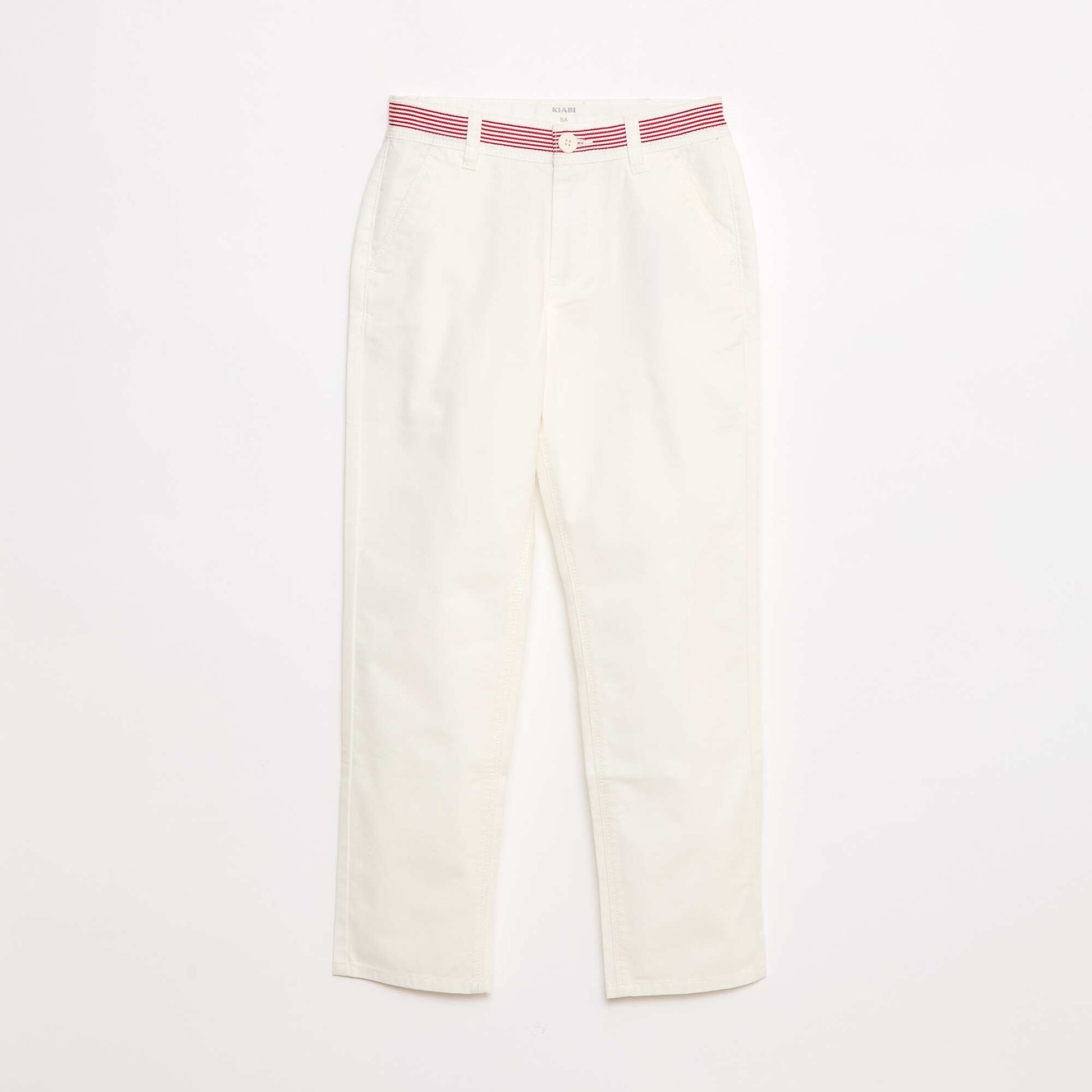 Pantalon droit style 'Noël' en twill avec ceinture BLANC