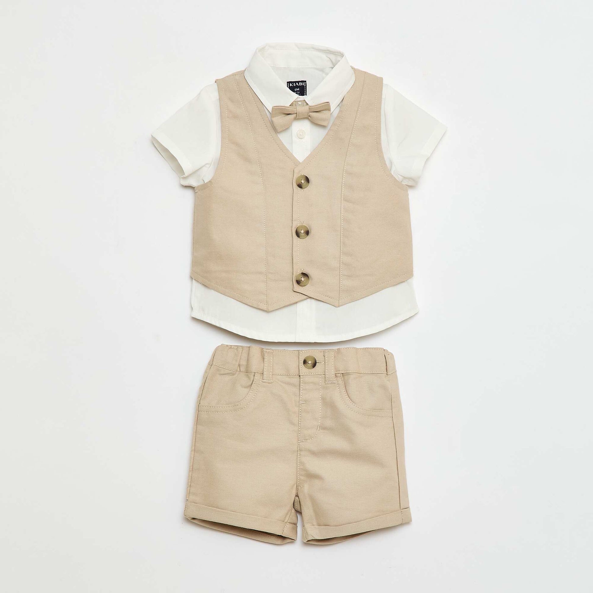 Ensemble de fête chemise + gilet de costume + noeud papillon + chino BEIGE