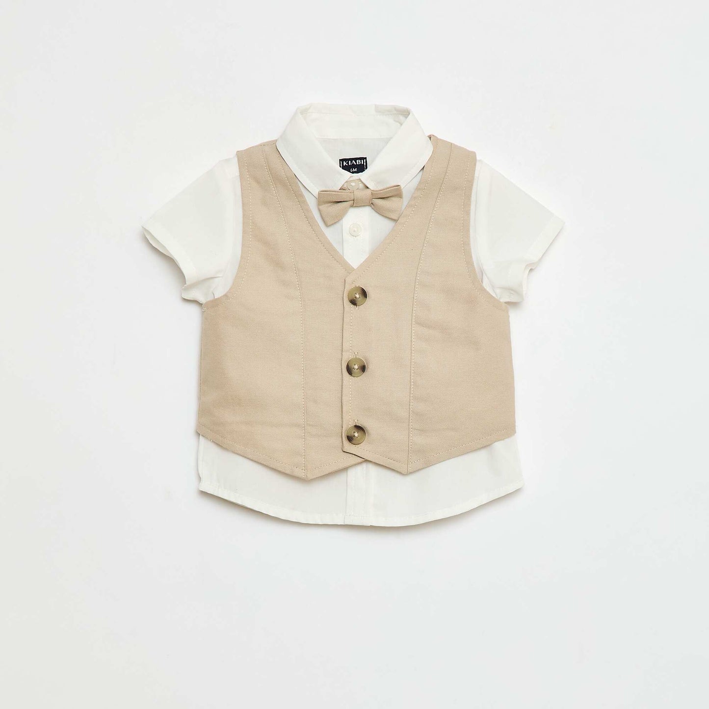 Ensemble de fête chemise + gilet de costume + noeud papillon + chino BEIGE