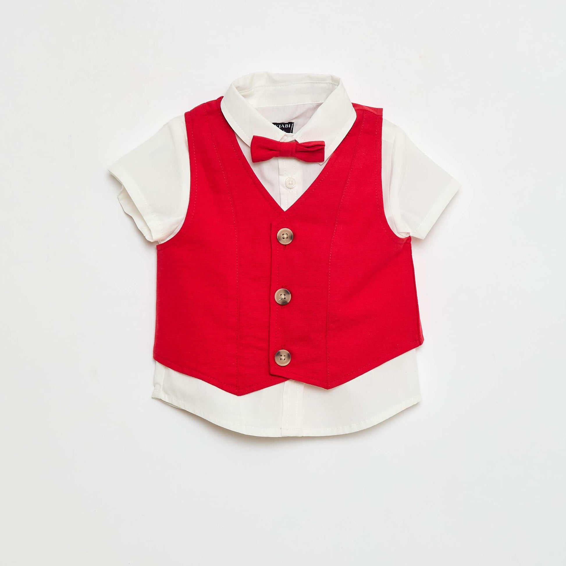 Ensemble de fête chemise + gilet de costume + noeud papillon + chino BLANC