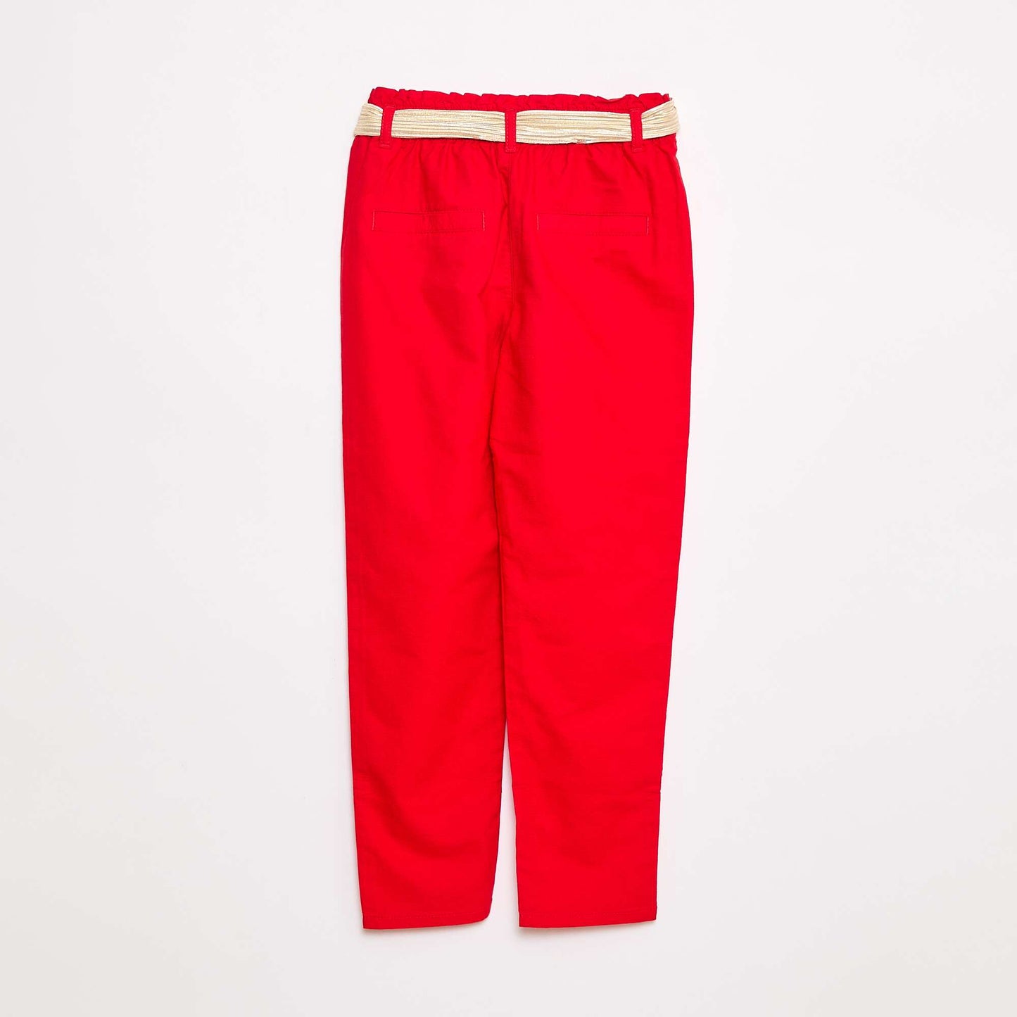 Pantalon uni en voile de coton avec ceinture ROUGE